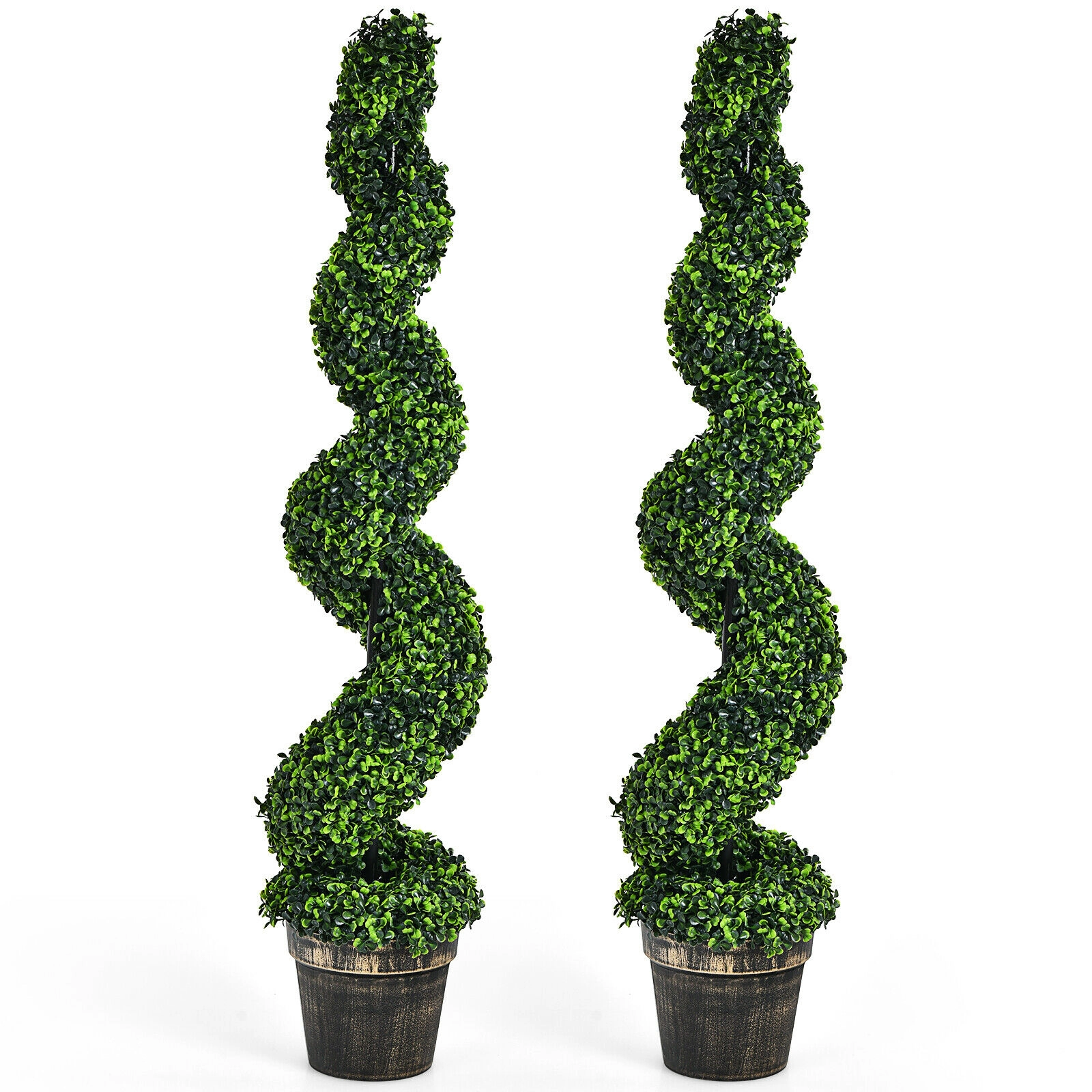 Slickblue 2 Pieces 4 Ft Artificial Spiral Boxwood Topiary Trees in Pots for Indoor and Outdoor Decor