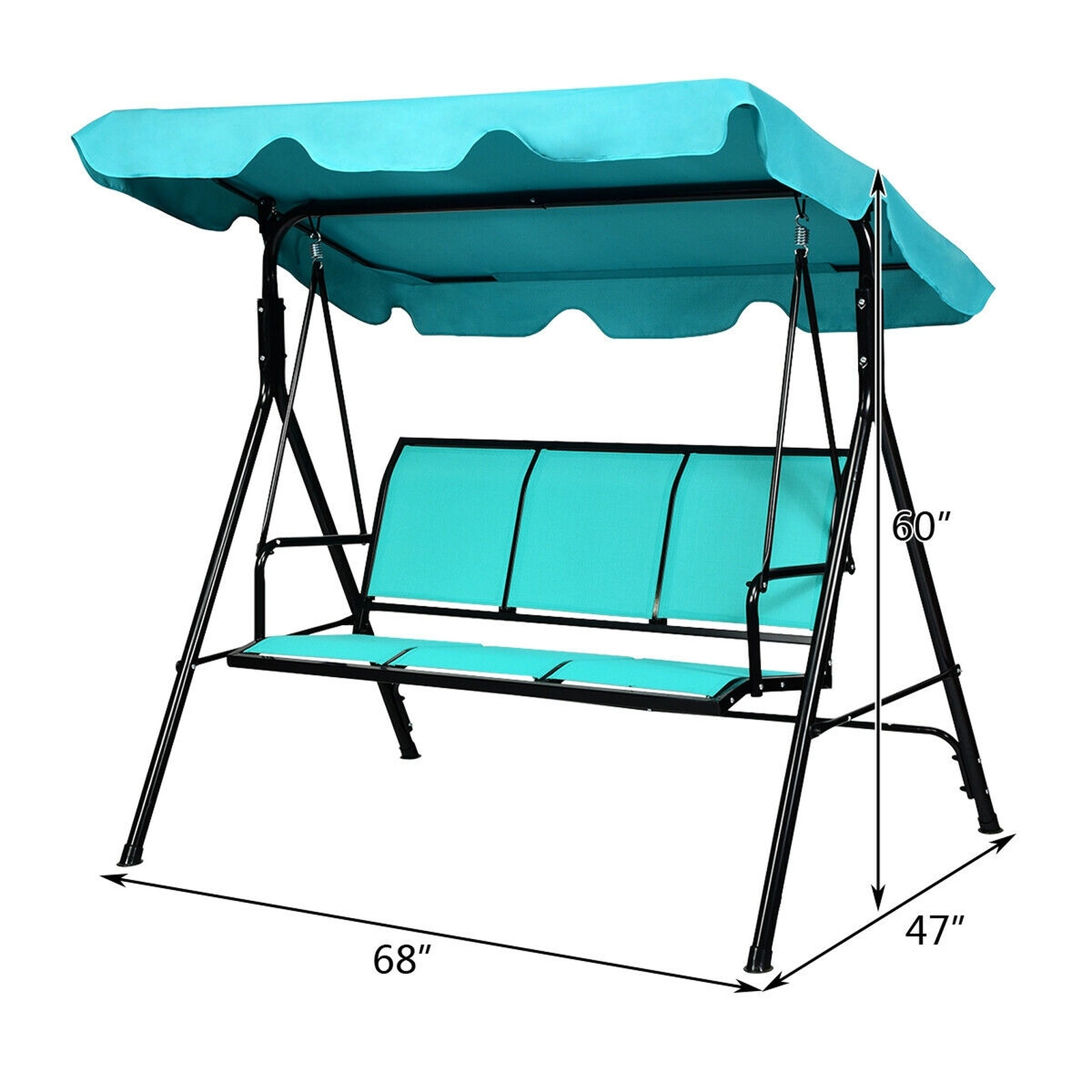 SUGIFT 3 Person Porch Swing Blue Outdoor Patio Swing Bench with Canopy and Steel Frame