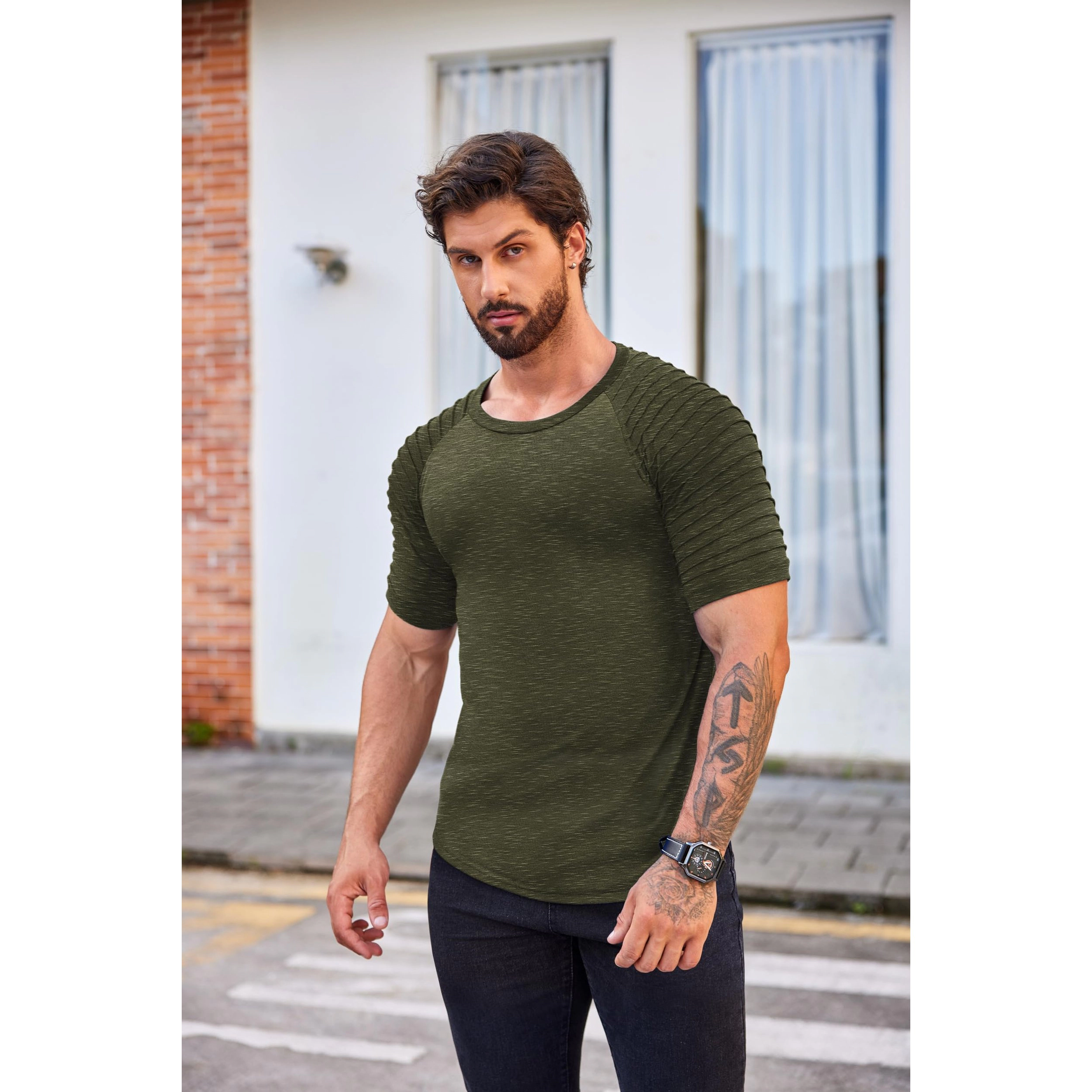 COOFANDY Men's Slim Fit Raglan Sleeve Crew Neck T-Shirt