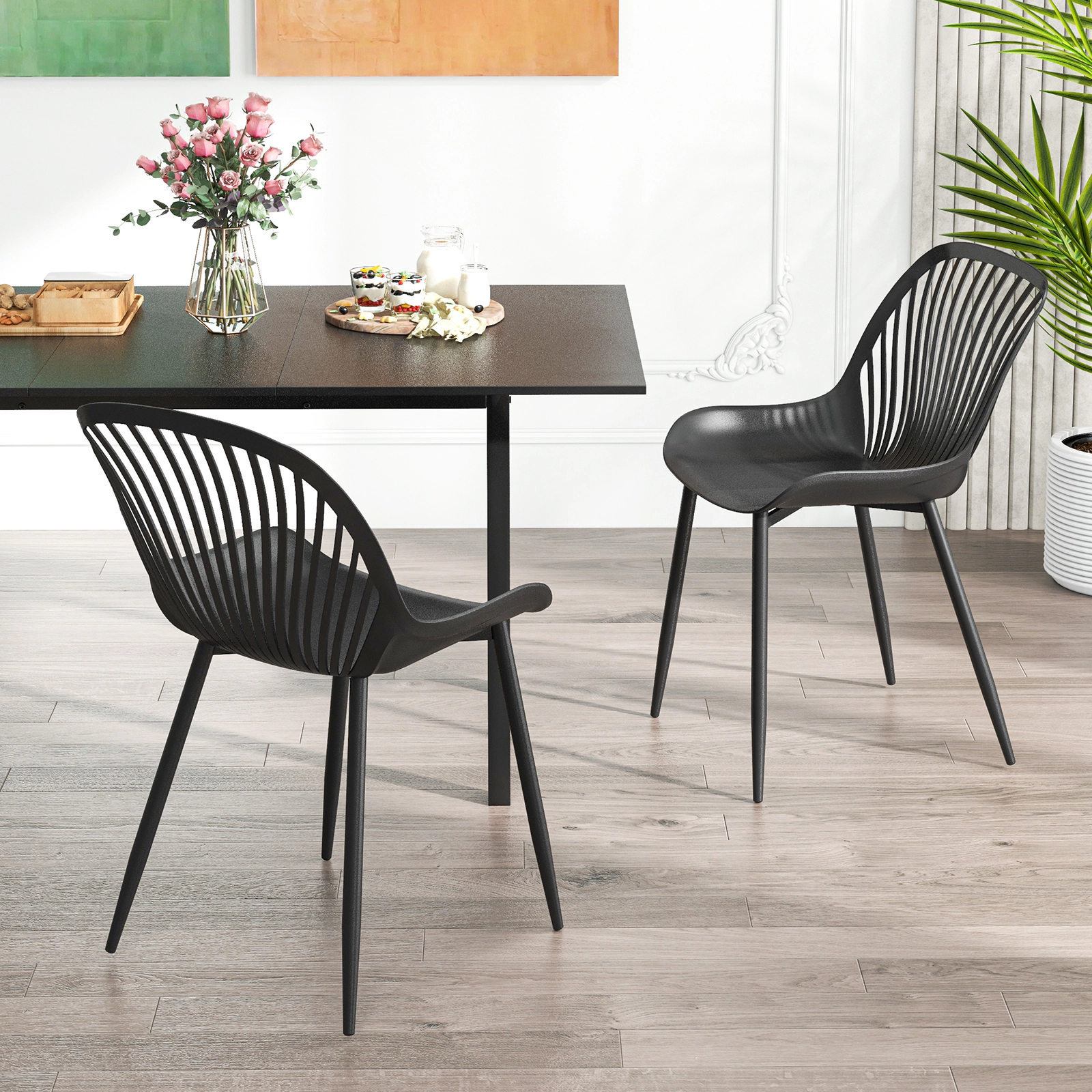 SUGIFT Modern Cutout Backrest Kitchen Dining Chairs with Metal Legs 330-lb Capacity Black
