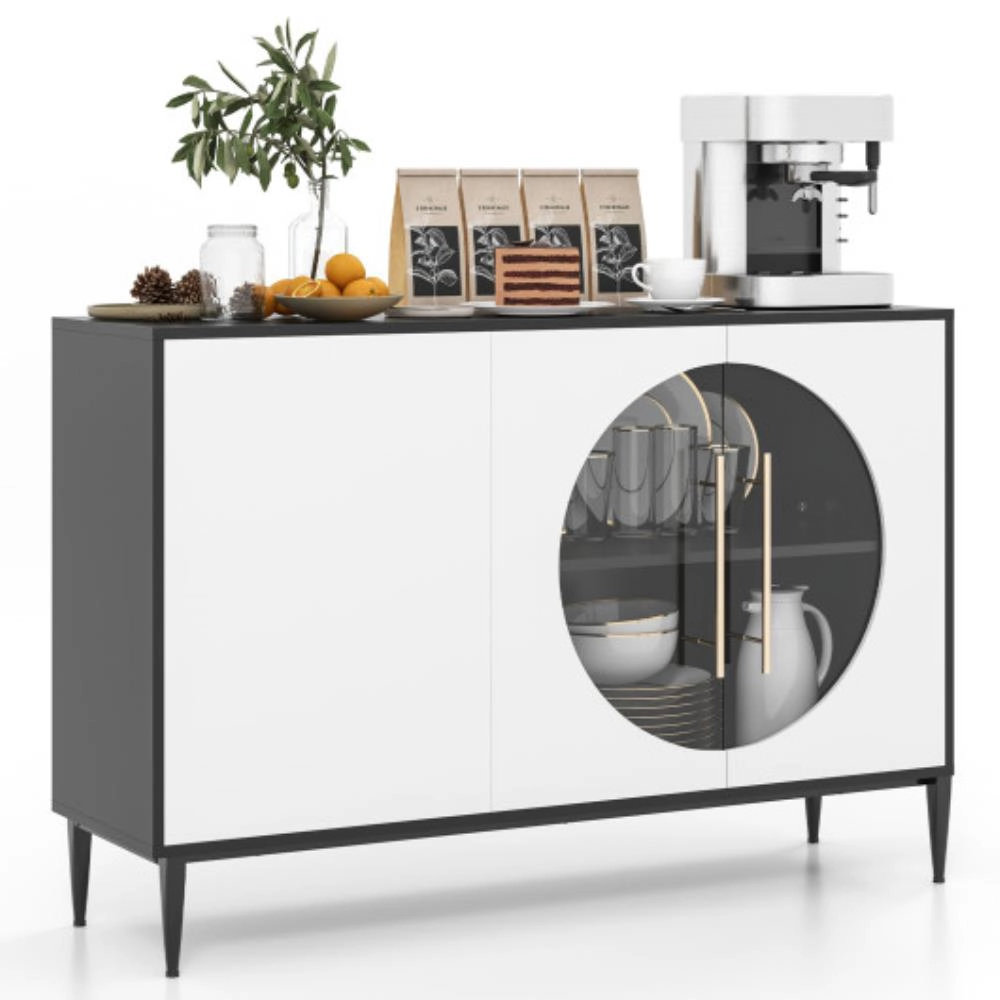 Hivvago Sideboard Cabinet With Tempered Glass Door For Living Room Dining Room Kitchen-White