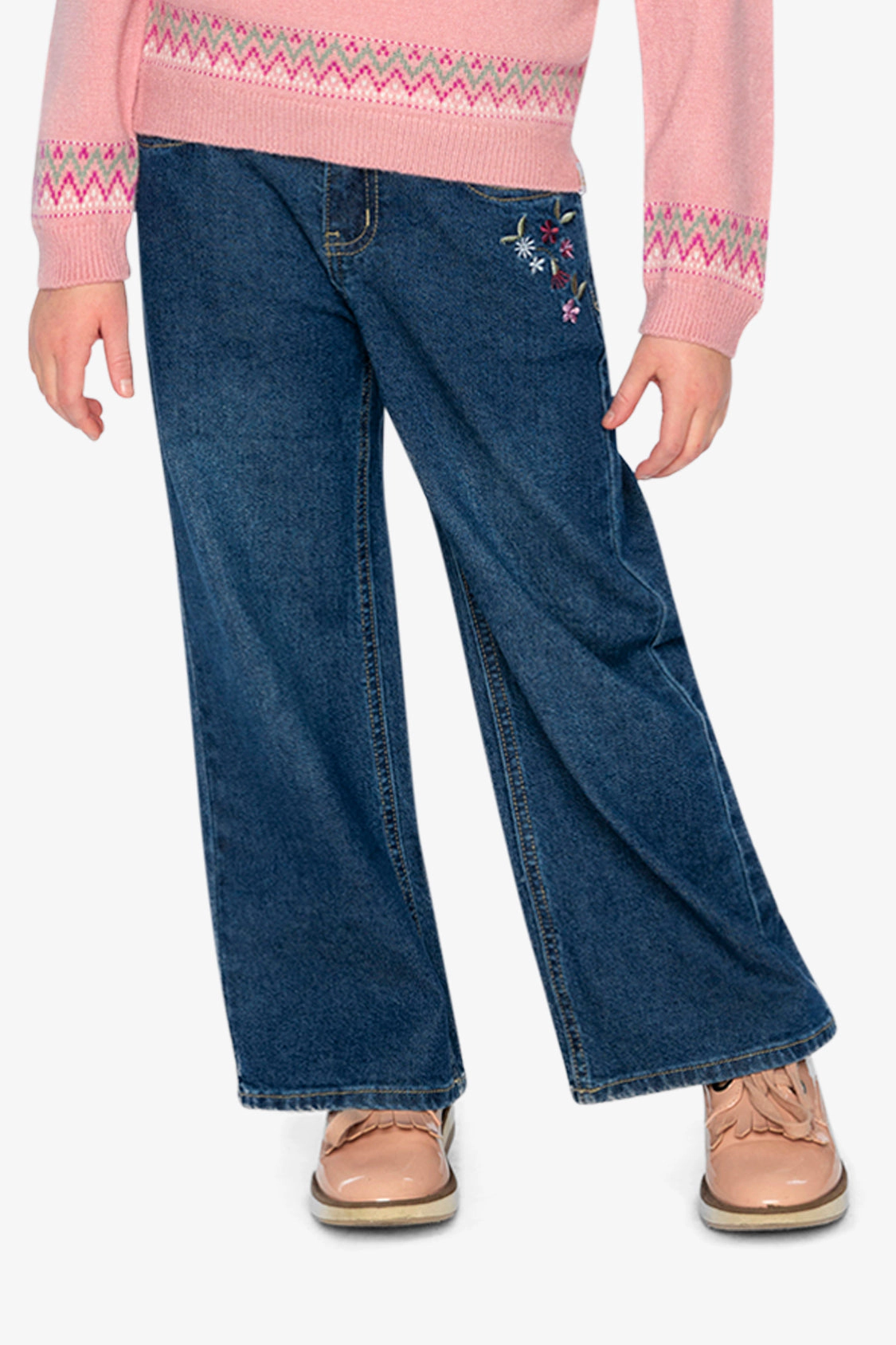 Deux par Girls Flower Embroidered Stretch Denim Jeans