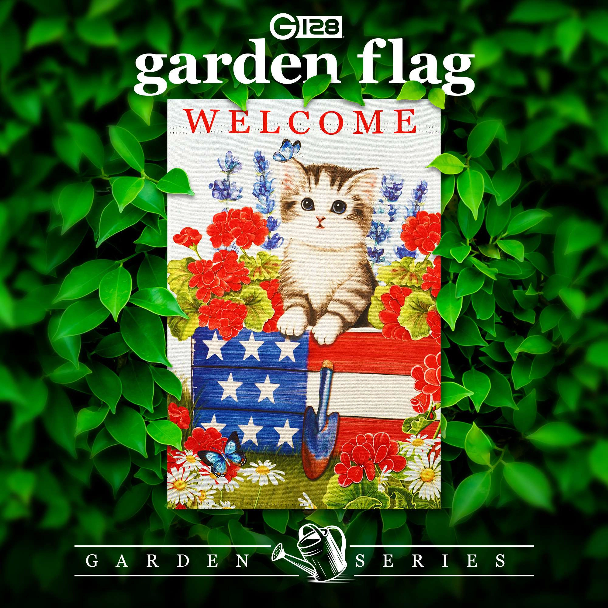 G128 12x18 in Double-Sided Welcome Kitten Patriotic Garden Flag, Blockout Polyester