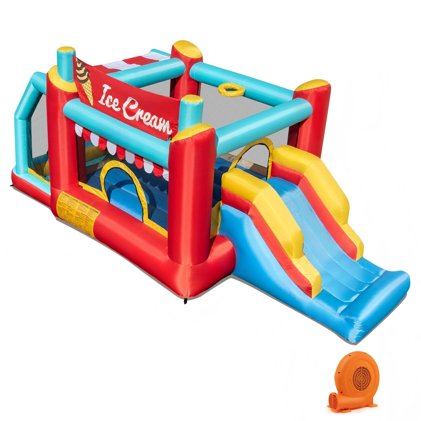 SUGIFT Ball Pit Slide and 520W Blower 5-in-1 Ice Cream Kids Inflatable Bounce House