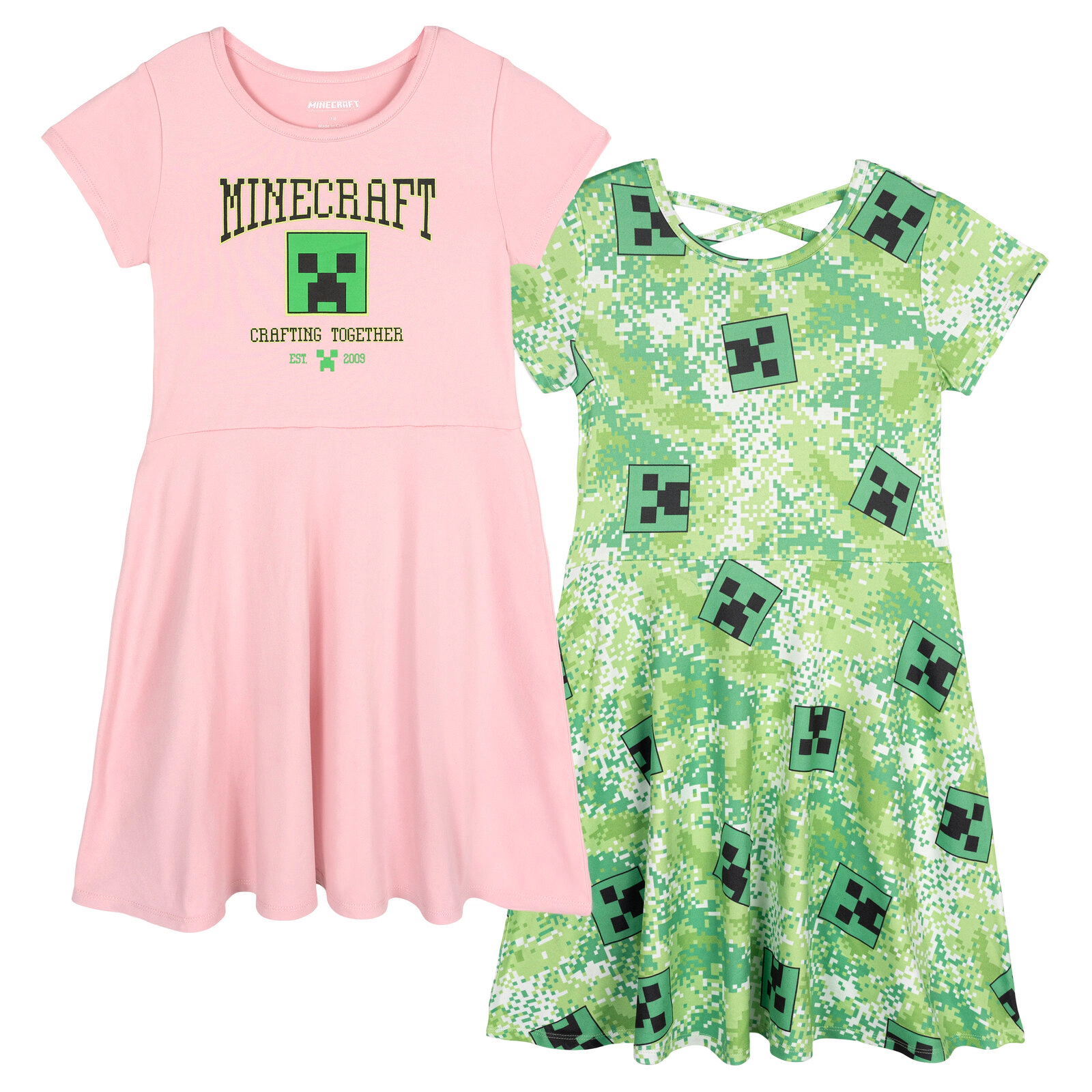 Minecraft Creeper Girls' 2-Pack Skater Dresses