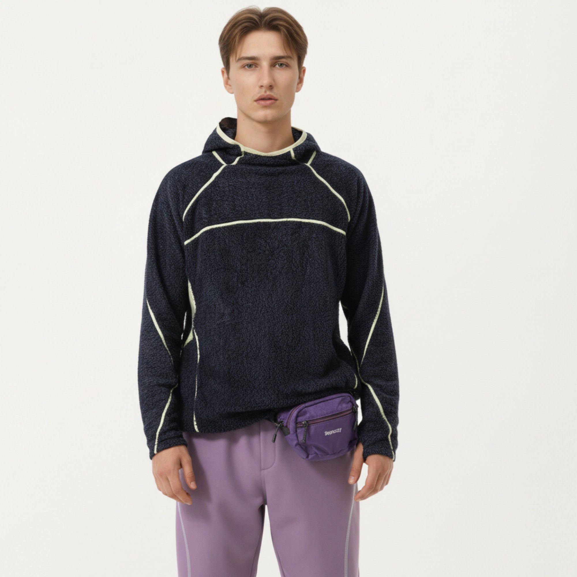 Anna-Kaci Men's Hooded Long Sleeve Pullover Top with Contrast Seam Detailing and Stretch Knit Construction
