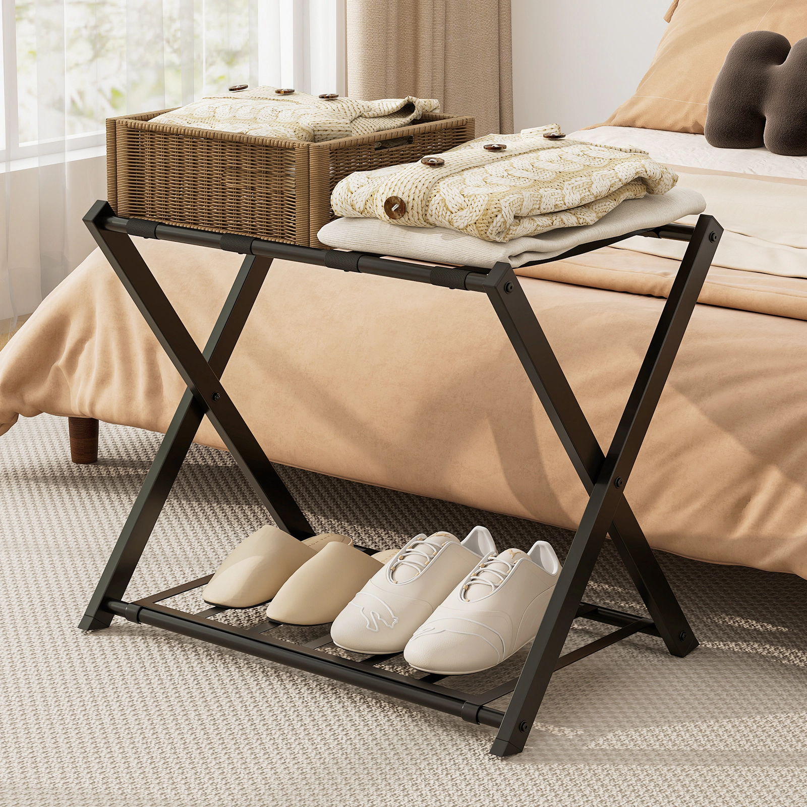 SlickBlue Set of 2 Tier Folding Suitcase Stand with Removable Shelf