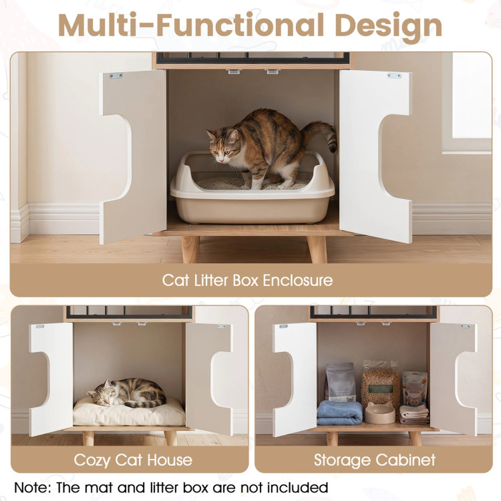 SUGIFT 20 x 39.5-in 44-lb Shelf Capacity Natural House-Shaped Tall Cat Litter Box Enclosure with Fence Window
