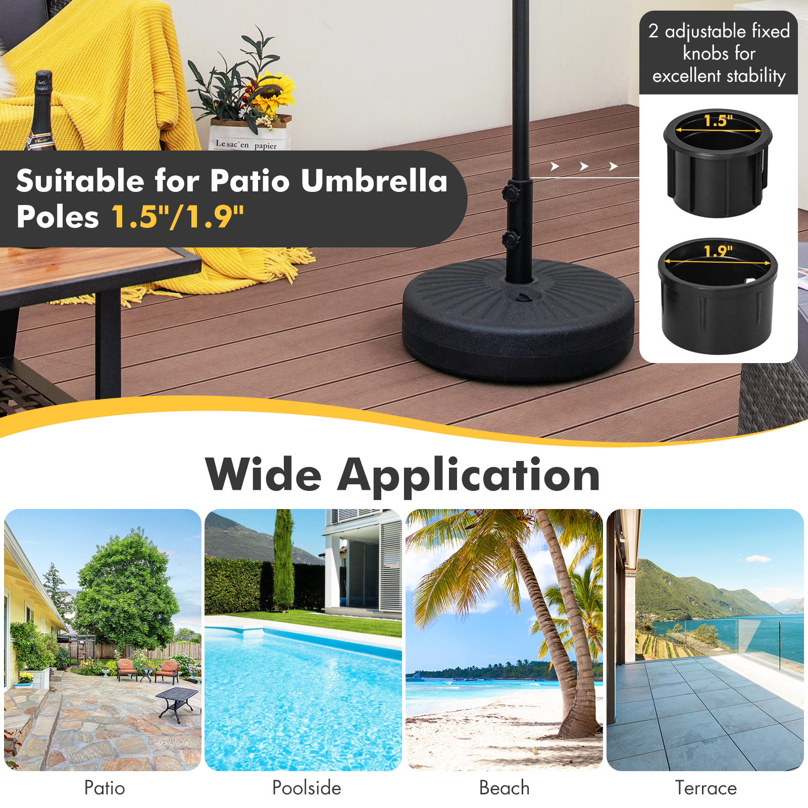 SUGIFT Black 19.5-in Round Fillable Patio Umbrella Base Stand with 66-lb Sand and Water Capacity