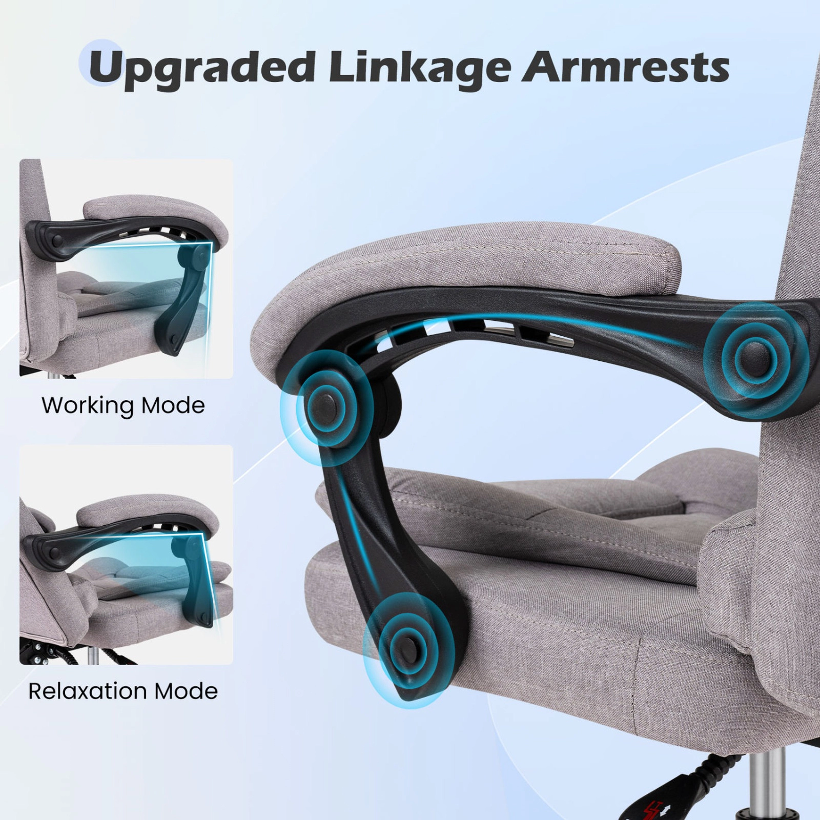 SUGIFT Gray Linkage Armrests and Linen Padded Seat Big High Back Executive Chair