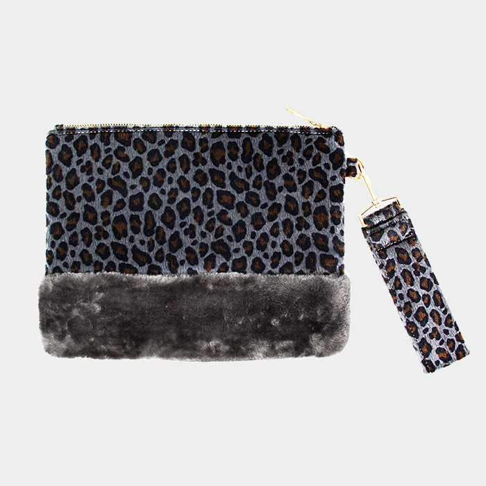 FASHNZFAB Leopard Animal Print Fur Clutch Bag