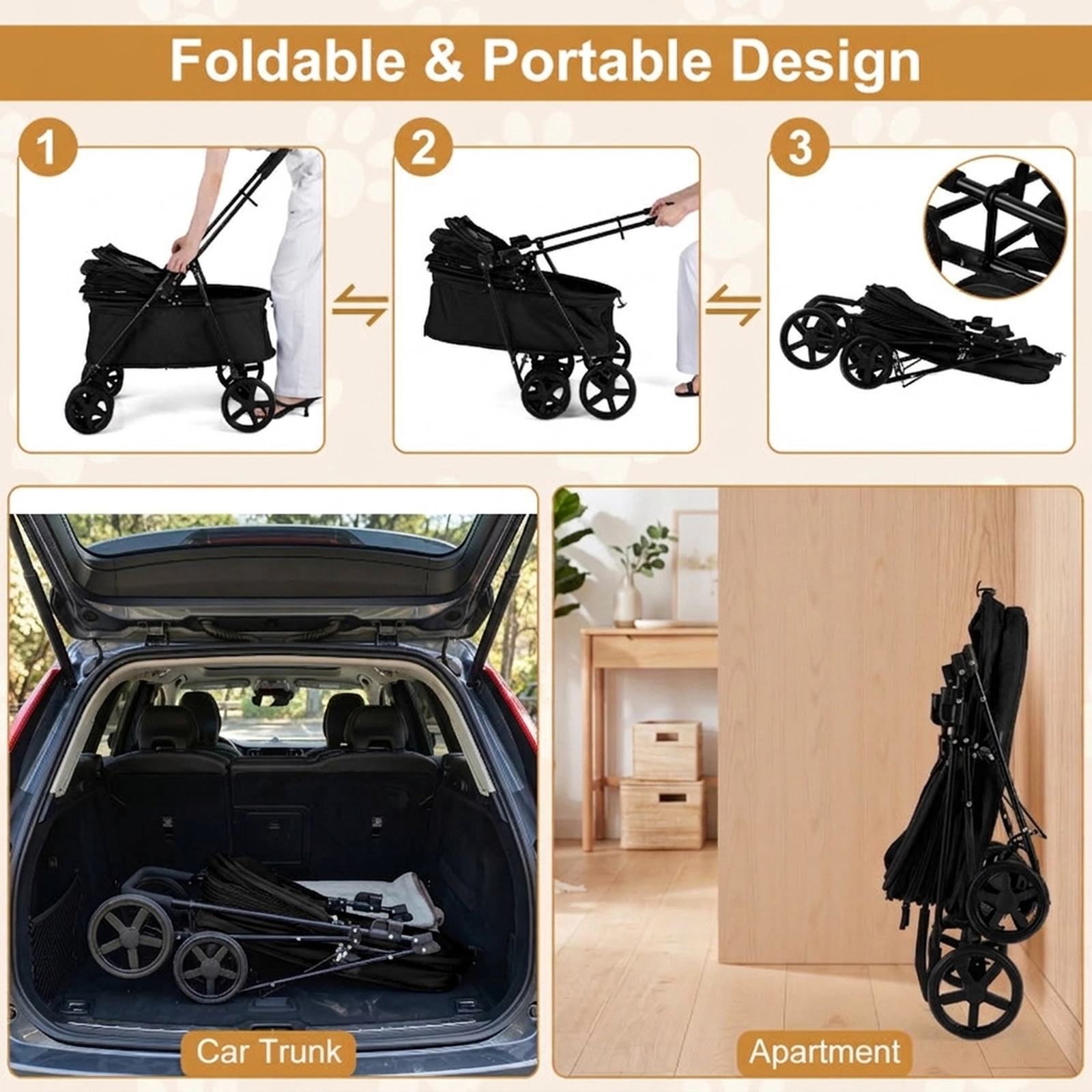 SUGIFT Black Folding Pet Stroller with One-Step Brake 31.5-in W 22.5-in D 39.5-in H 33-lb Cabin Capacity