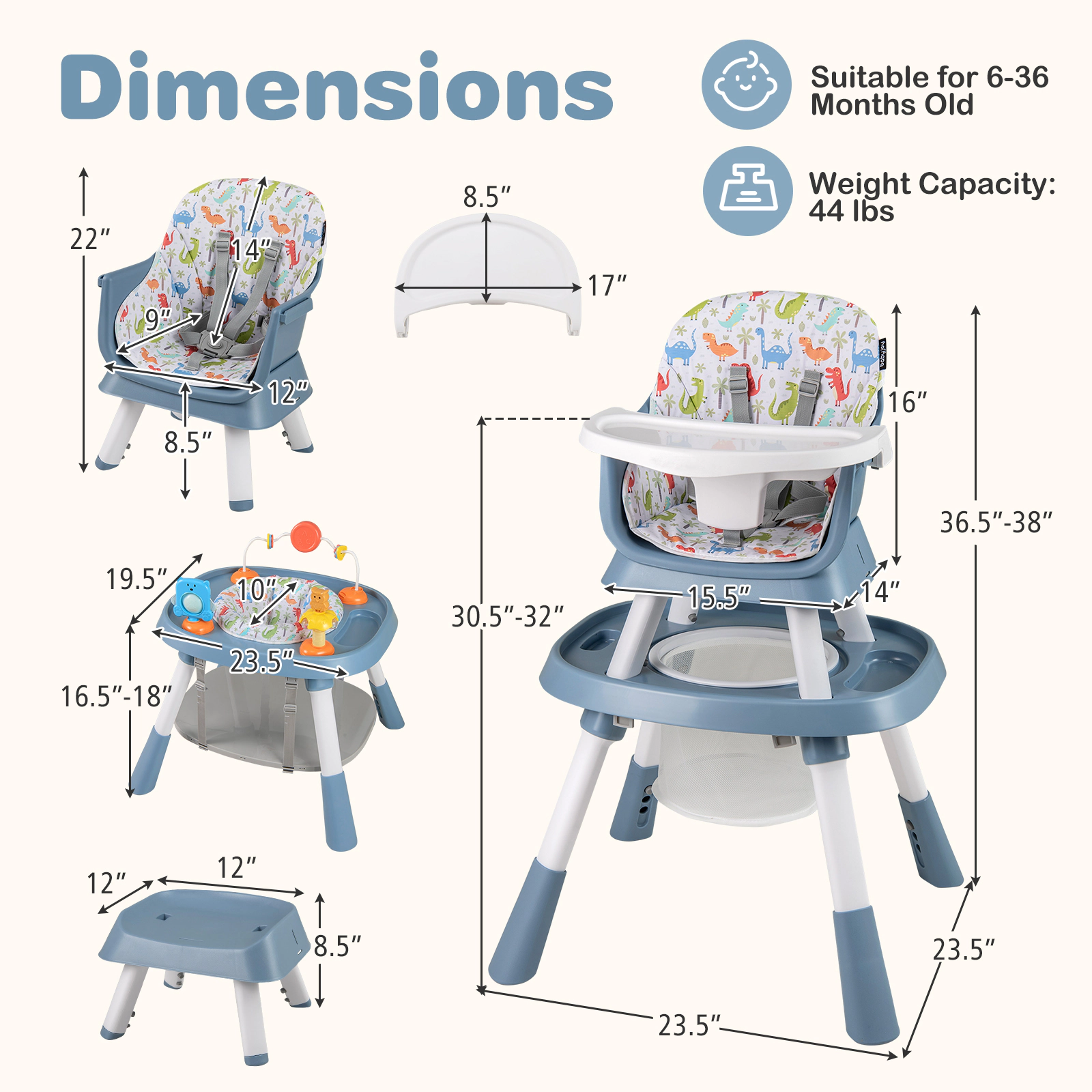 SUGIFT Activity Center Booster and 360 Degree Rotating Seat 16-in-1 Baby High Chair