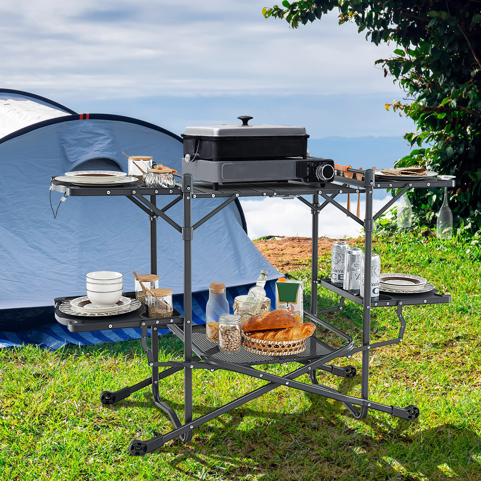 LJG Folding Portable Outdoor Cook Station with Heat-Resistant Aluminum Tabletop