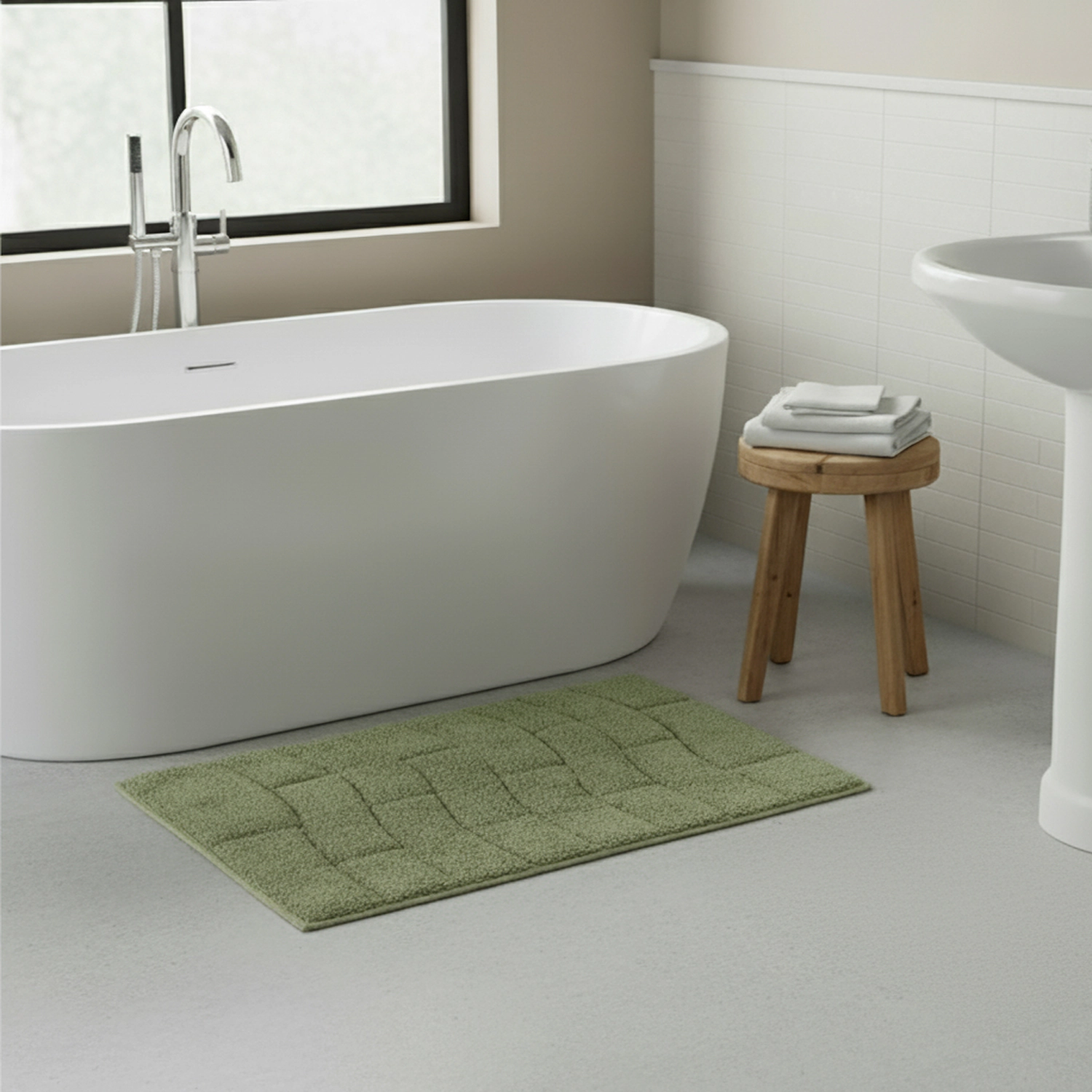 Knightsbridge Stylish And Comfortable All Season Traditional New Tile Design Cotton Bath Rug 20" X 30