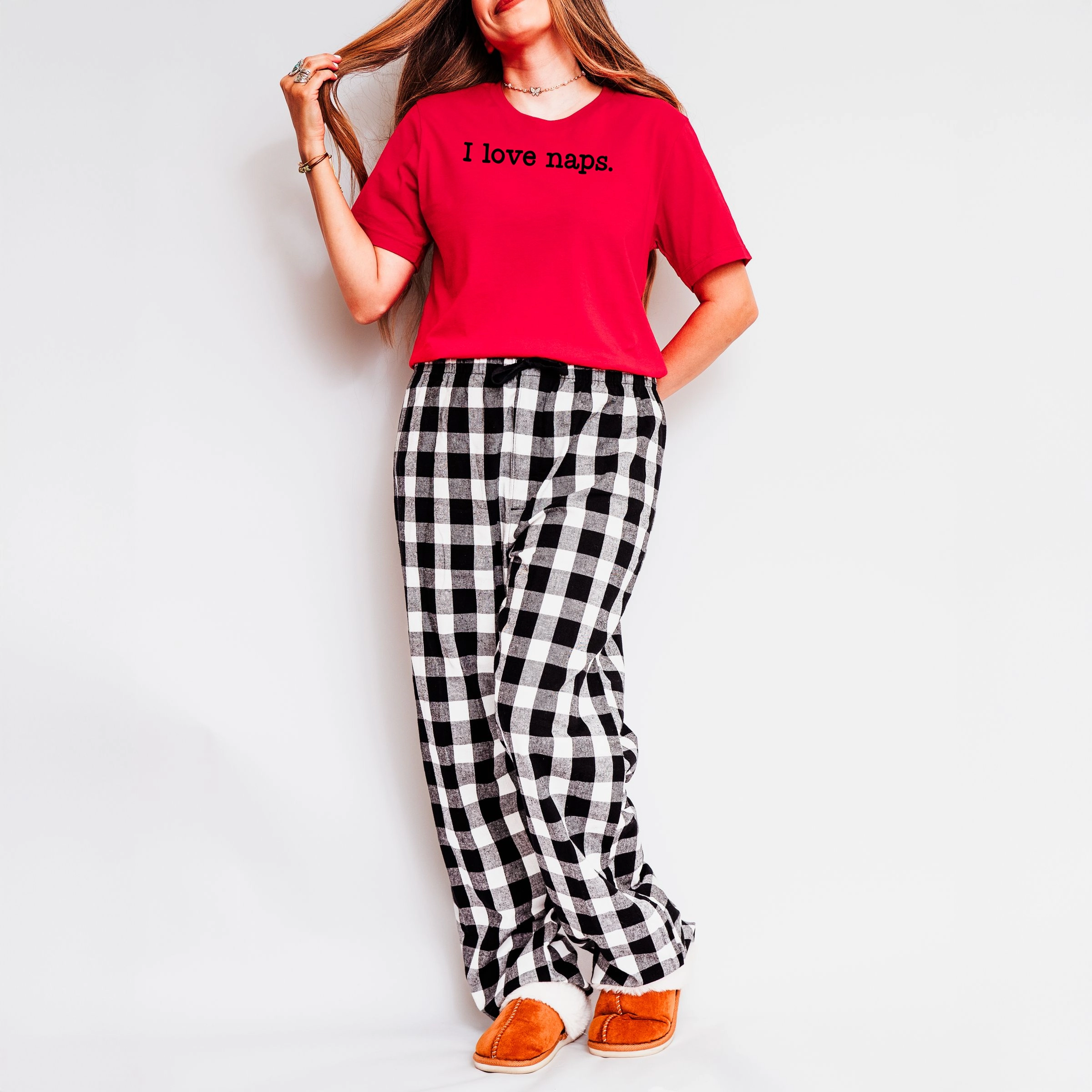 Simply Sage Market - I Love Naps Typewriter Women's Plaid Pants and Tee Set