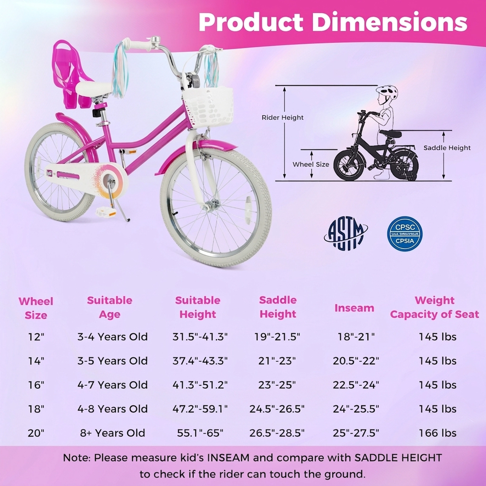 20-in Kids Bike Front Basket Dual Brake System Quick-Release Seat Kickstand 5-Layer Anti-Slip Tires Ages 8+ Rose Red