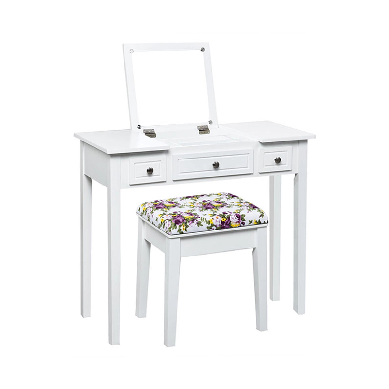 SUGIFT Flip Top Mirror Vanity Dressing Table Set with Stool 290-lb Table Capacity 250-lb Stool Capacity White