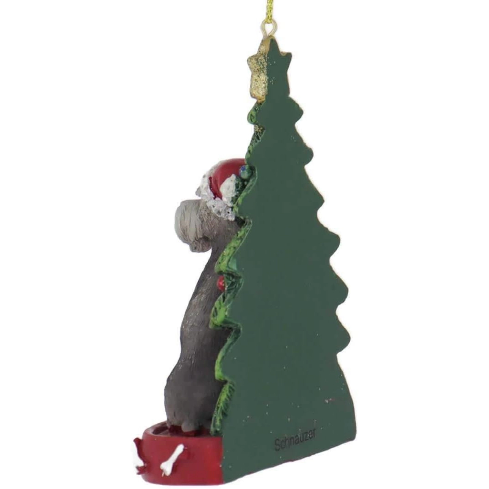 Kurt Adler Schnauzer Dog with Santa Hat and Christmas Tree Resin Ornament 4.25 inch