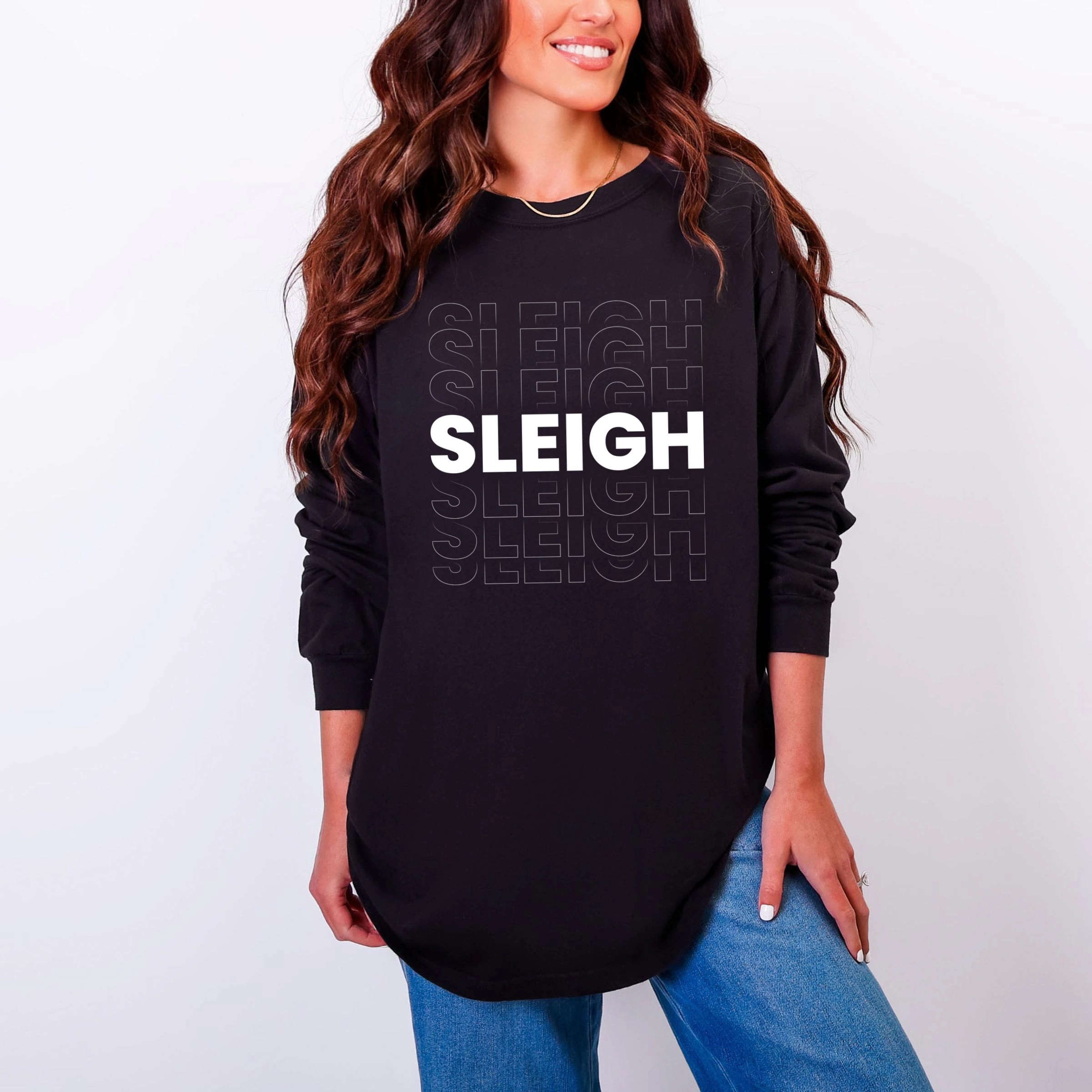 Simply Sage Market - Women's Garment Dyed Long Sleeve Graphic T-Shirt Sleigh Bold Stacked
