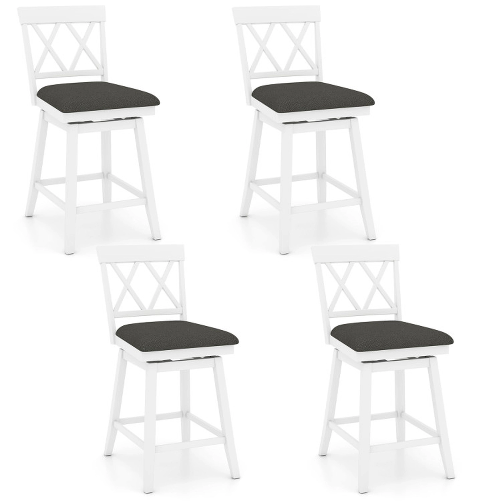 SUGIFT X-Back and Padded Cushion Set of 4 White 24 in Swivel Counter Height Bar Stools