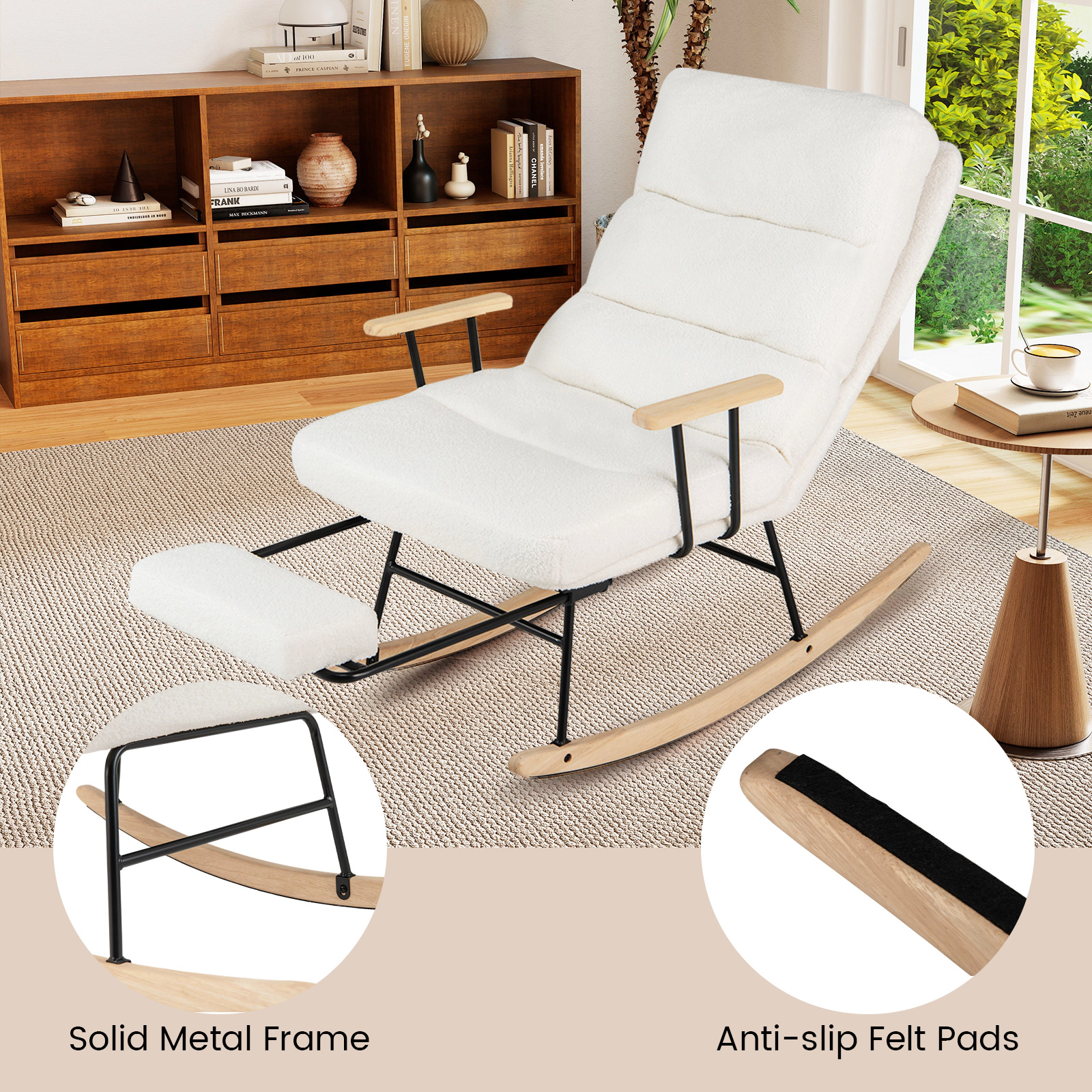 LJG Nursery Rocking Chair Teddy Velvet Upholstered Rocking Chair
