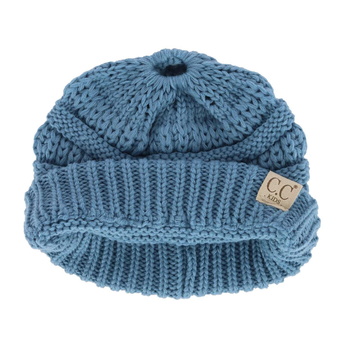 C.C Girl's One Size (2-5) Pony Tail Solid Cable Knit Winter Beanie