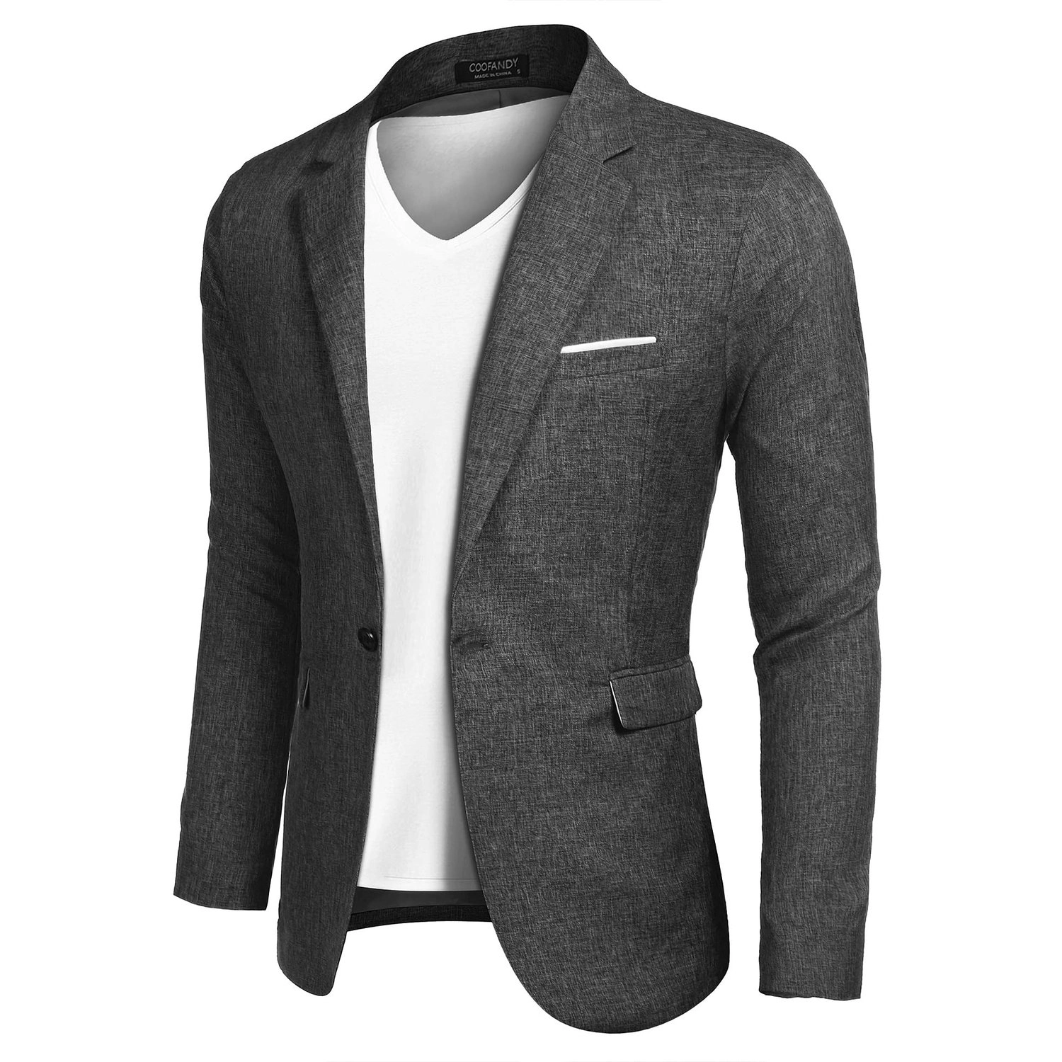 COOFANDY Mens Long Sleeve Blazer One Button Notched Lapel Slim Fit Casual Jacket