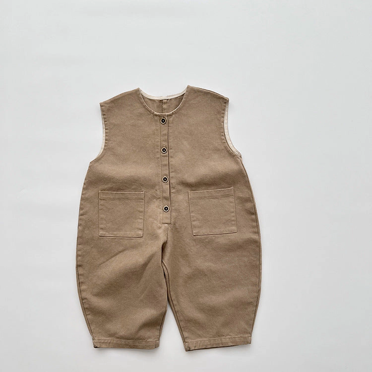 MyKids-USA Baby Solid Color Sleeveless Unisex Overall