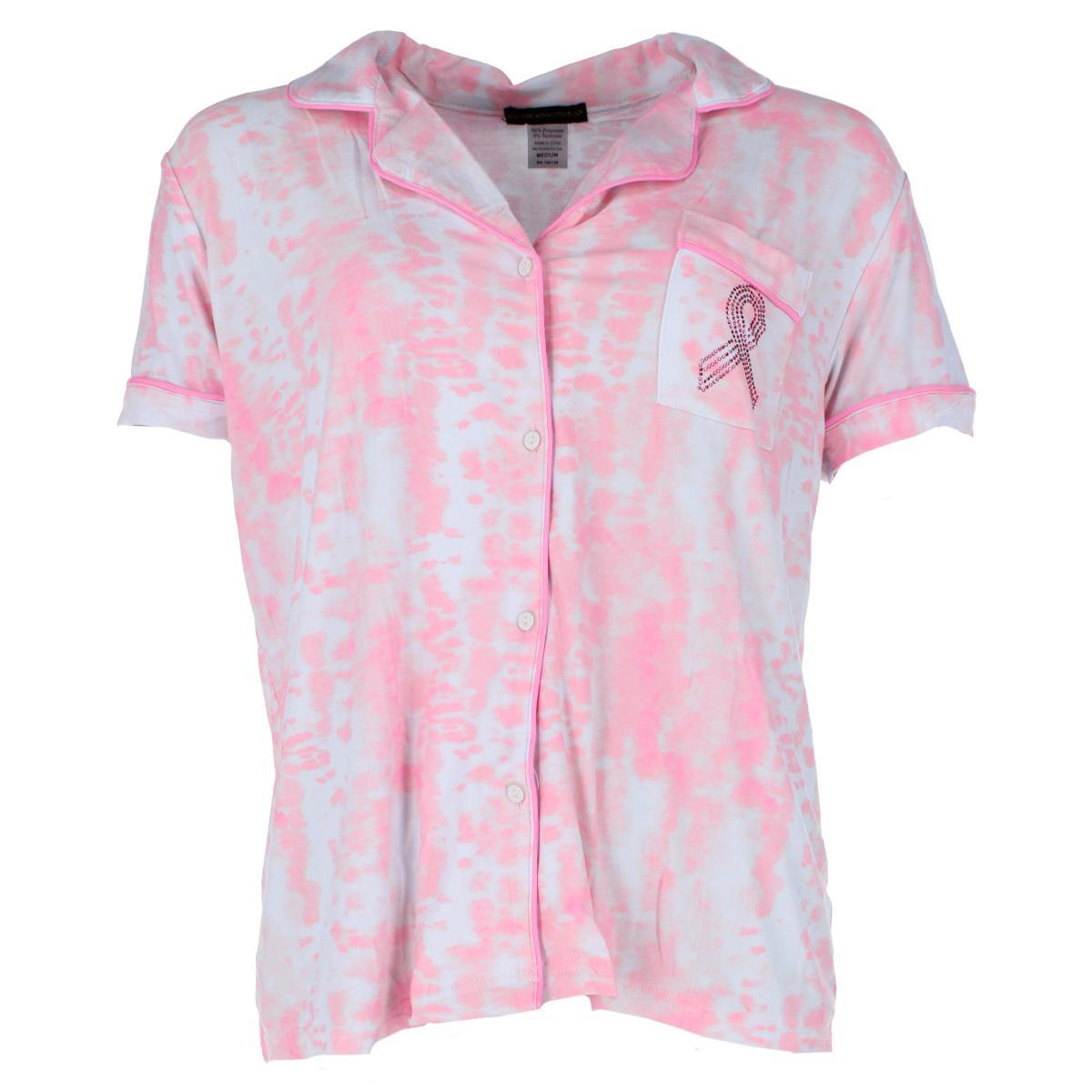 Not a Morning Person Women's Pink Ribbon Tie-Dye Short Sleeve and Set