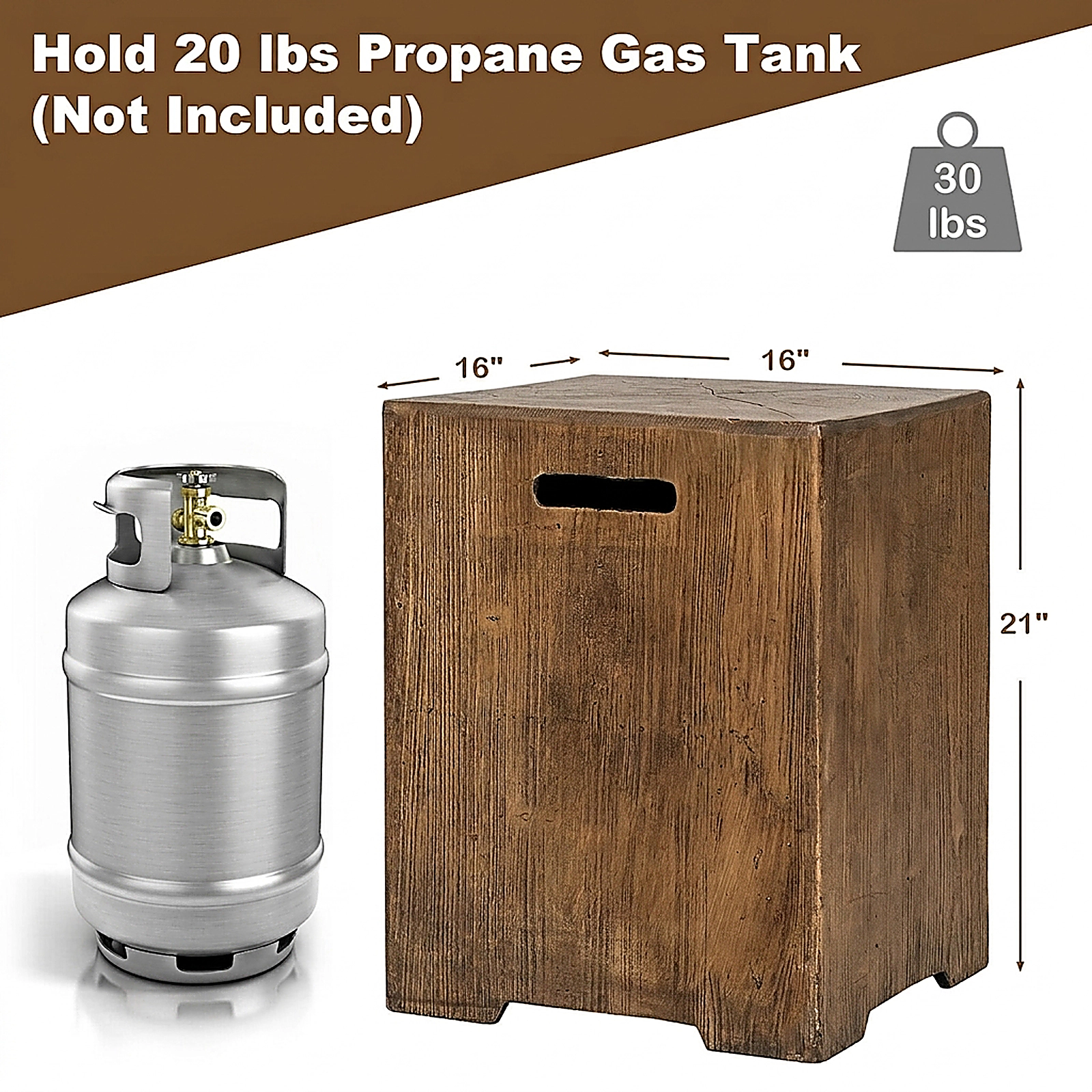 SUGIFT 16 Inch Outdoor Hideaway Side Table Brown for Standard 20 LBS Propane Tank
