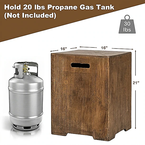 SUGIFT Brown Outdoor Hideaway Side Table with Hidden Storage for 20 lbs Propane Tank 16-in W 16-in D 21-in H
