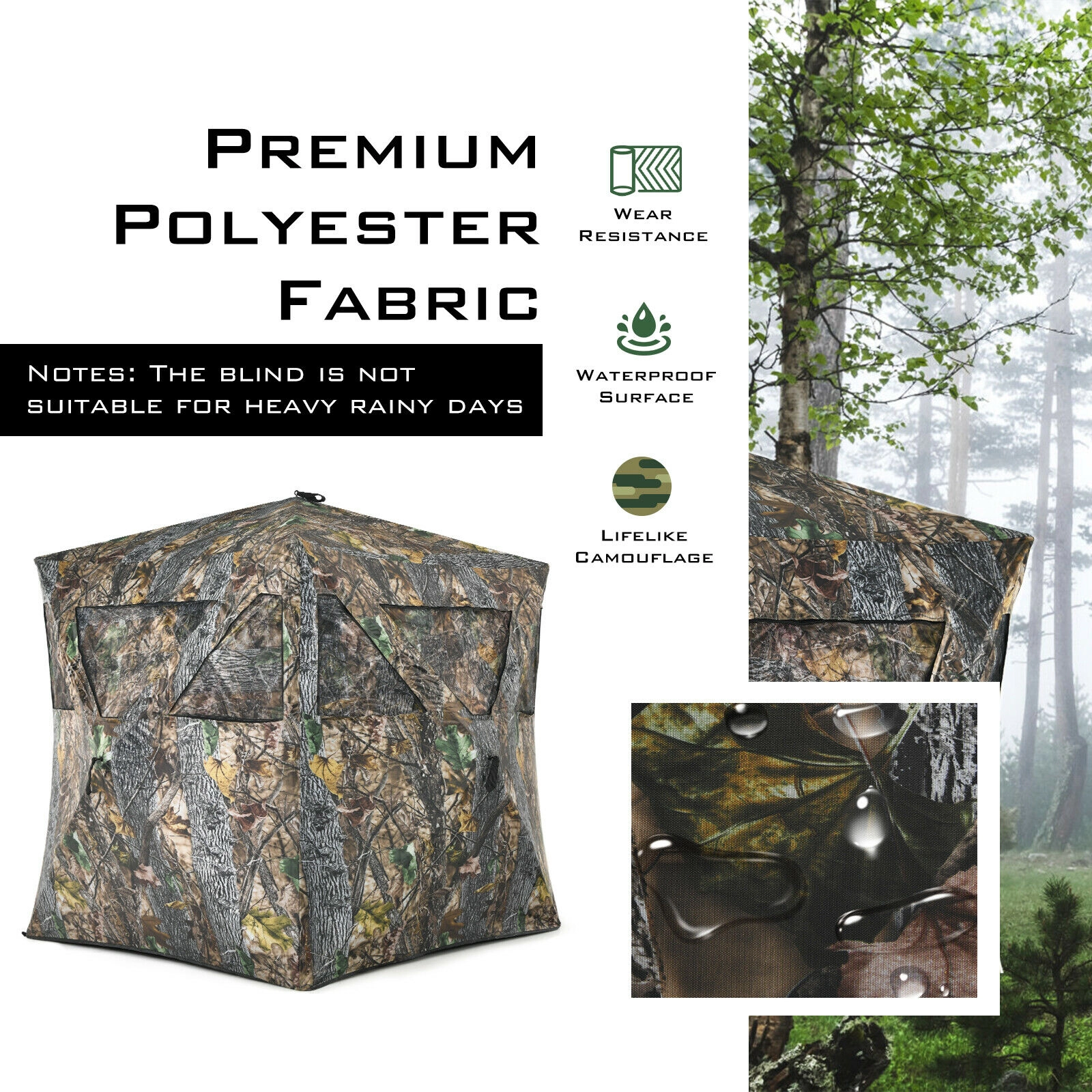 LJG 3 Person Portable Pop-up Ground Hunting Blind with Tie-Downs