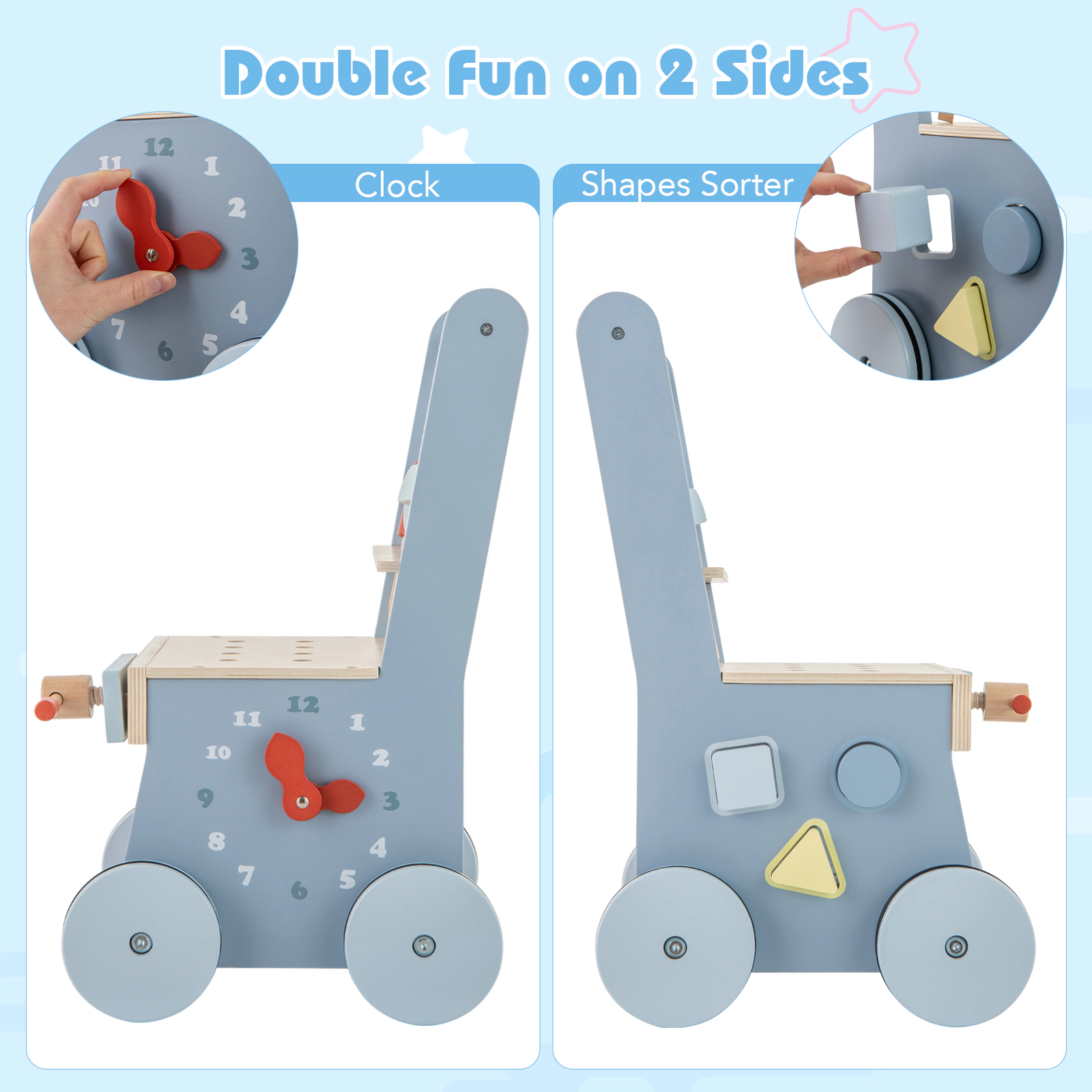SUGIFT 2-in-1 Wooden Baby Push Walker and Kids Work Bench 18.5-in Tall Ages 3+ Blue