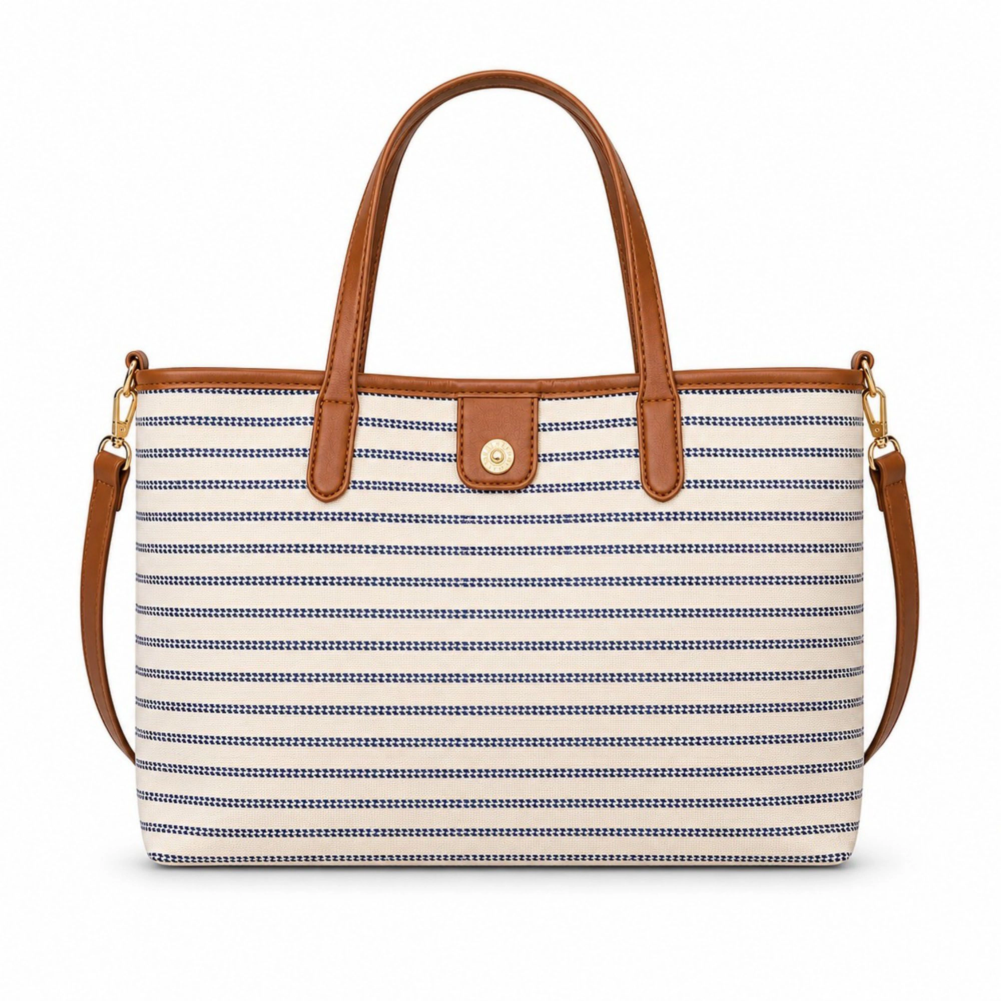 Alilang Women's Striped Canvas Tote Bag with Faux Leather Trim and Large Capacity