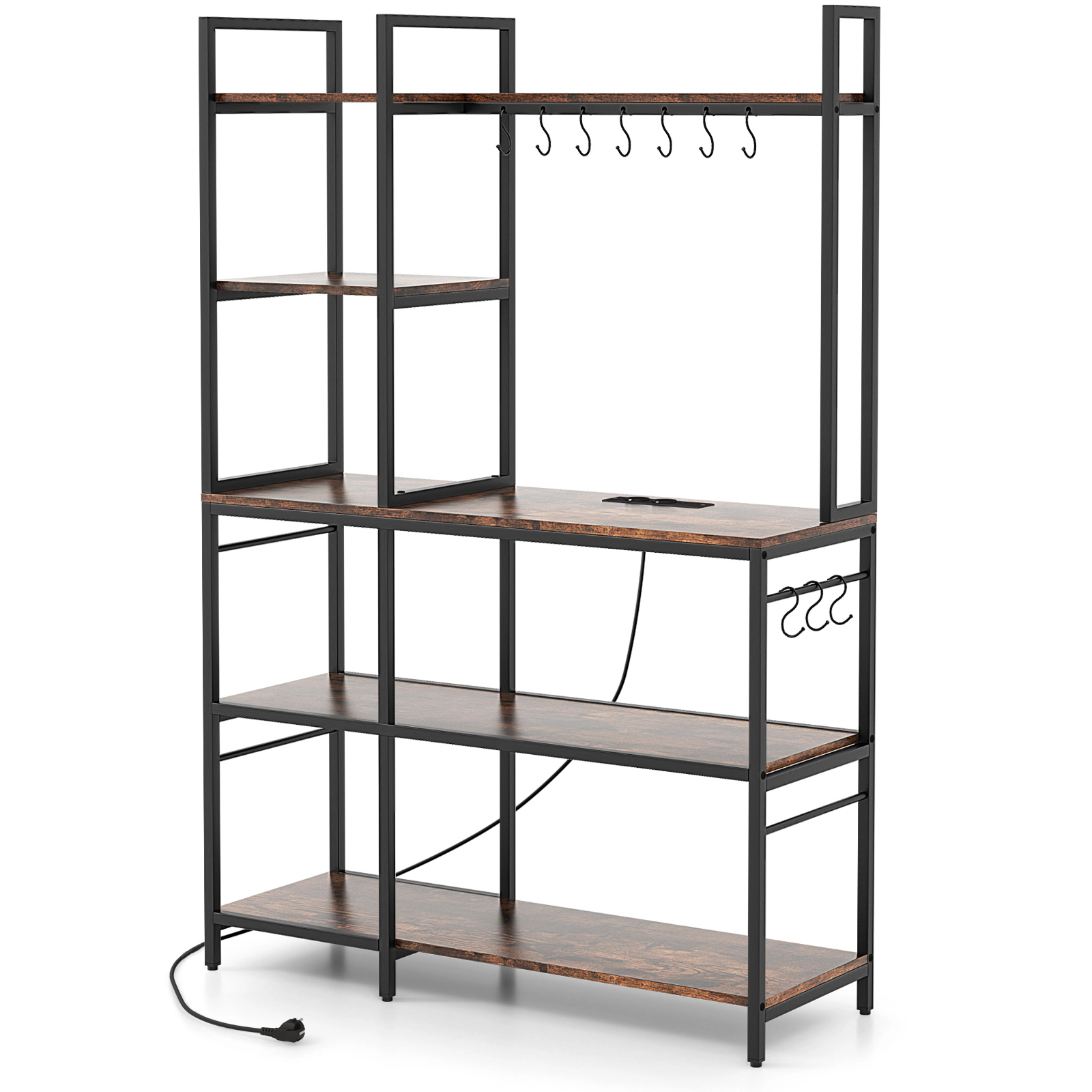 LJG 5-Tier Bakers Rack with Power Outlets and 10 S-Shaped Hooks