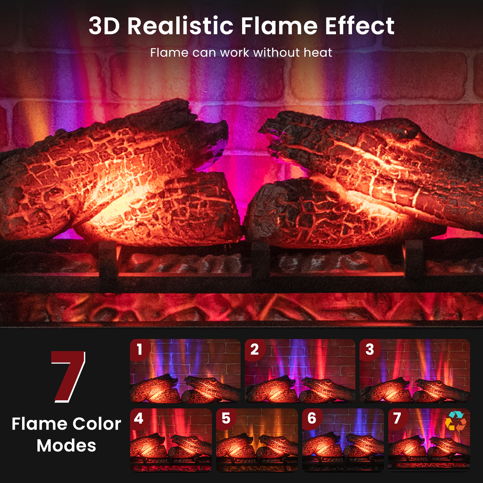 SlickBlue Freestanding Electric Fireplace with 7-Level Flame Effect