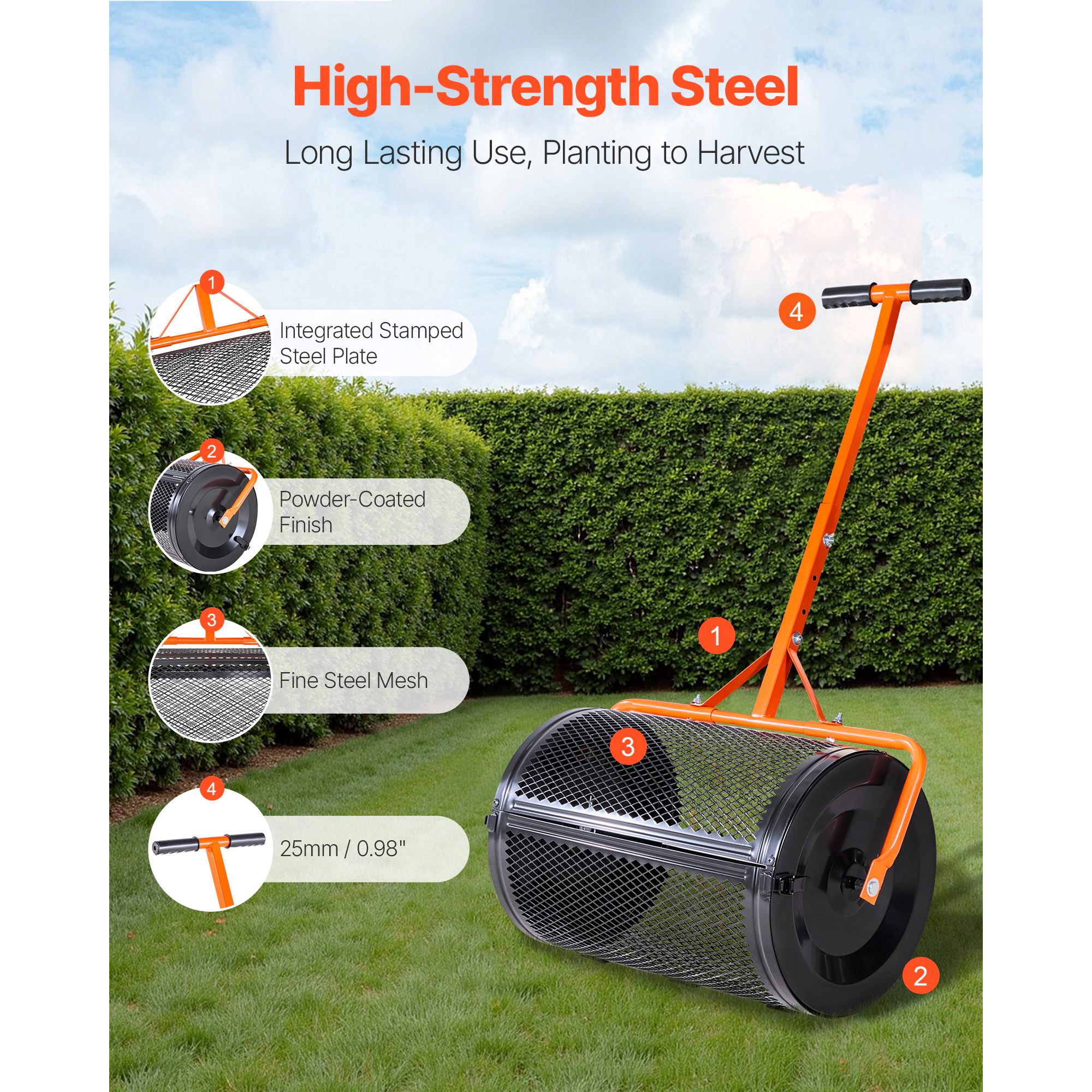 HONGGE Adjustable Steel Garden Peat Moss Spreader with Handle