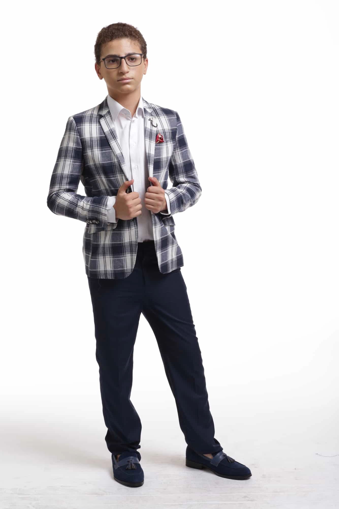 Elie Balleh Boys Slim Fit Plaid Blazer