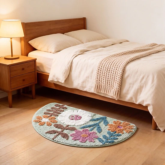 Alilang Unisex Floral Botanical Half Moon Bathroom Floor Mat Soft Absorbent with Non Slip Backing Home Decor