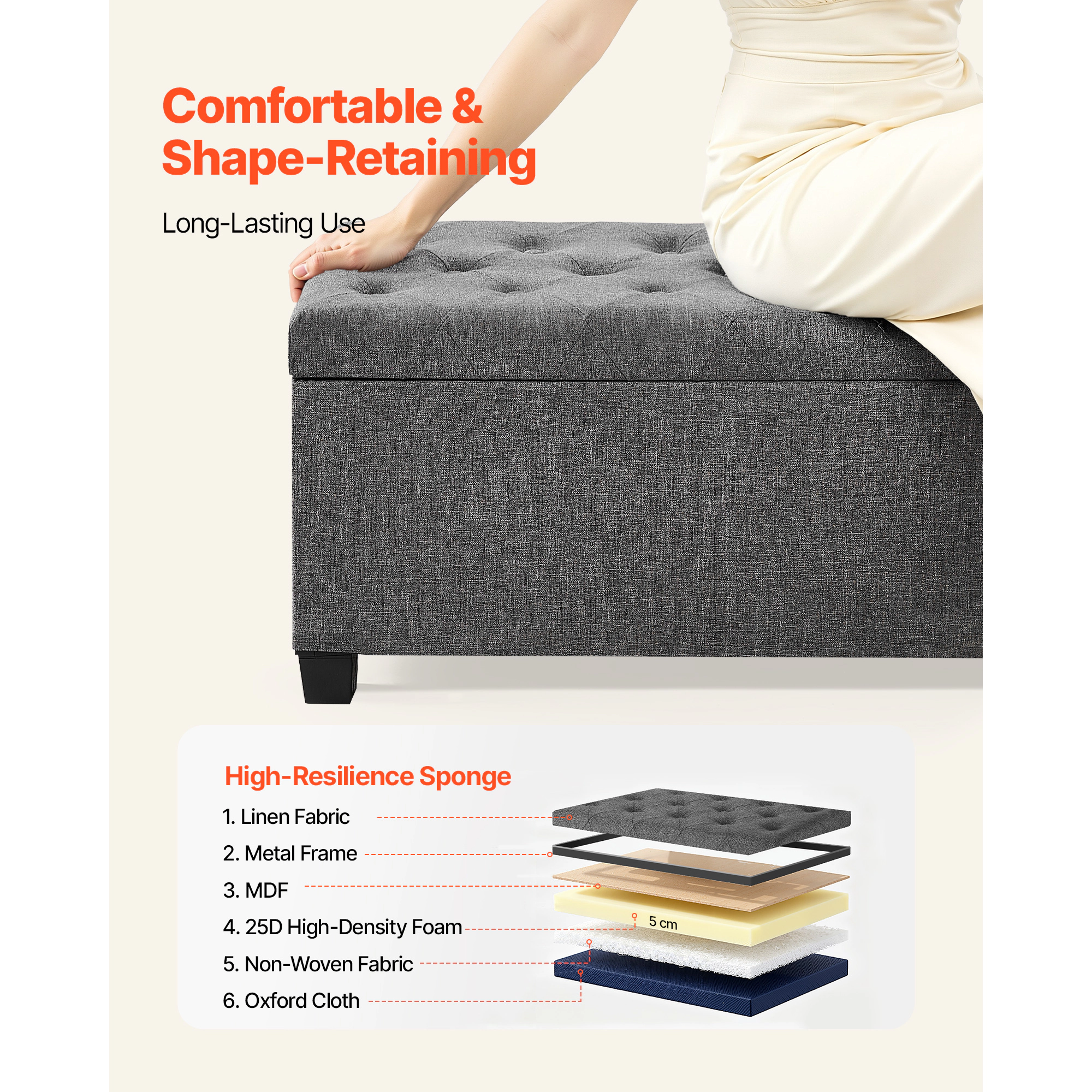 HONGGE Storage Ottoman Bench End of Bed Bench Upholstered Bed Ottoman Chest with Storage for Living Room Bedroom