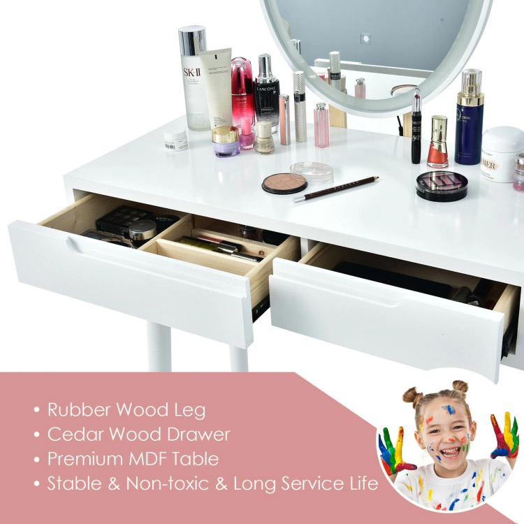 Hivvago Touch Screen Vanity Makeup Table Stool Set With Lighted Mirror