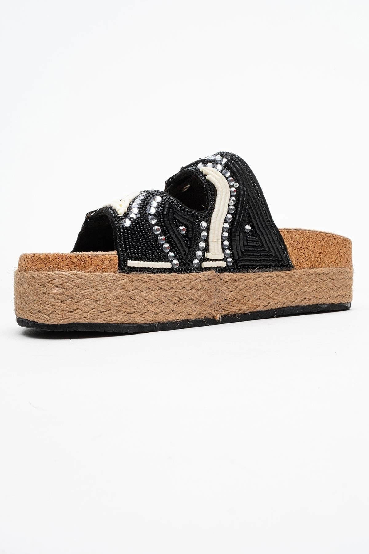Prologue Shoes Womens Bobby Beaded Straw Platform Slide Sandal