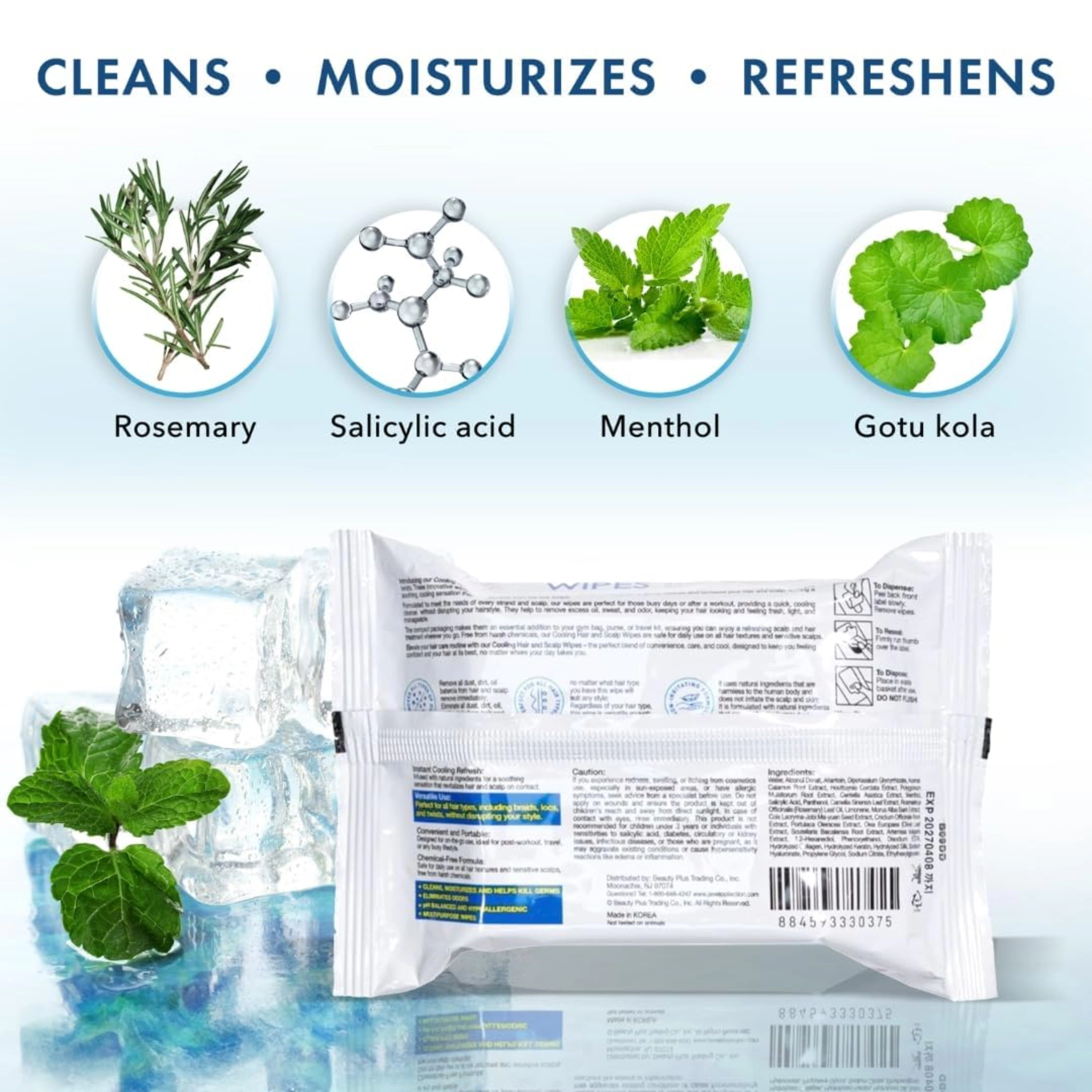 Esha Unisex Menthol-Infused Cooling Cleansing Wipes Hair & Scalp Wipes