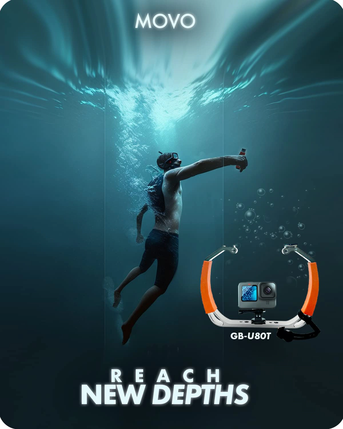 Movo GB-U80 Underwater Diving Rig for GoPro Waterproof Action Cam (XL Version) - Teal