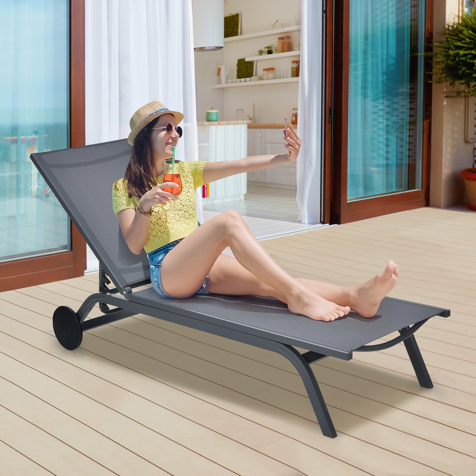 Hivvago 6-Position Adjustable Fabric Outdoor Patio Recliner Chair