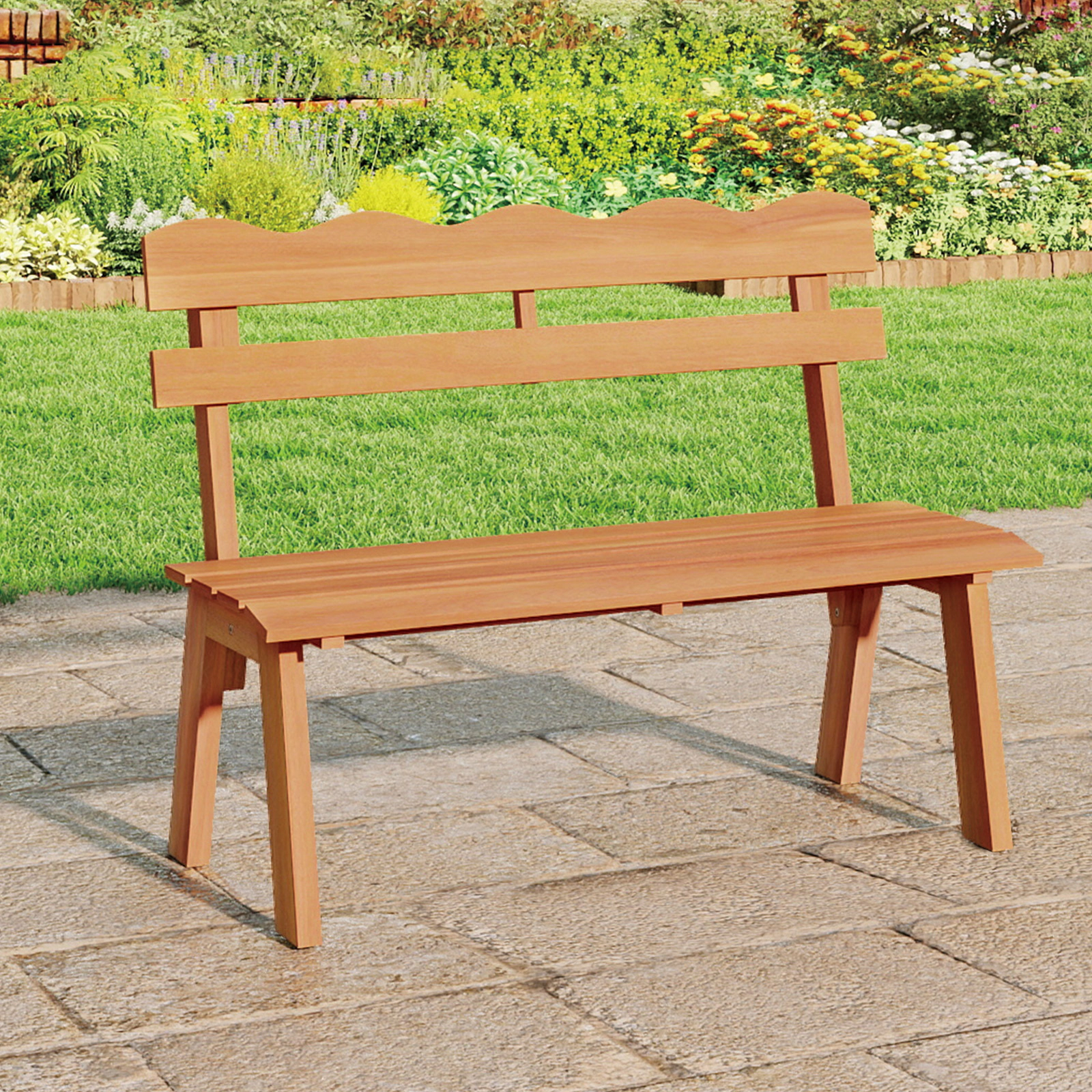 LJG Outdoor Acacia Wood Garden Bench with 800 lbs Weight Capacity