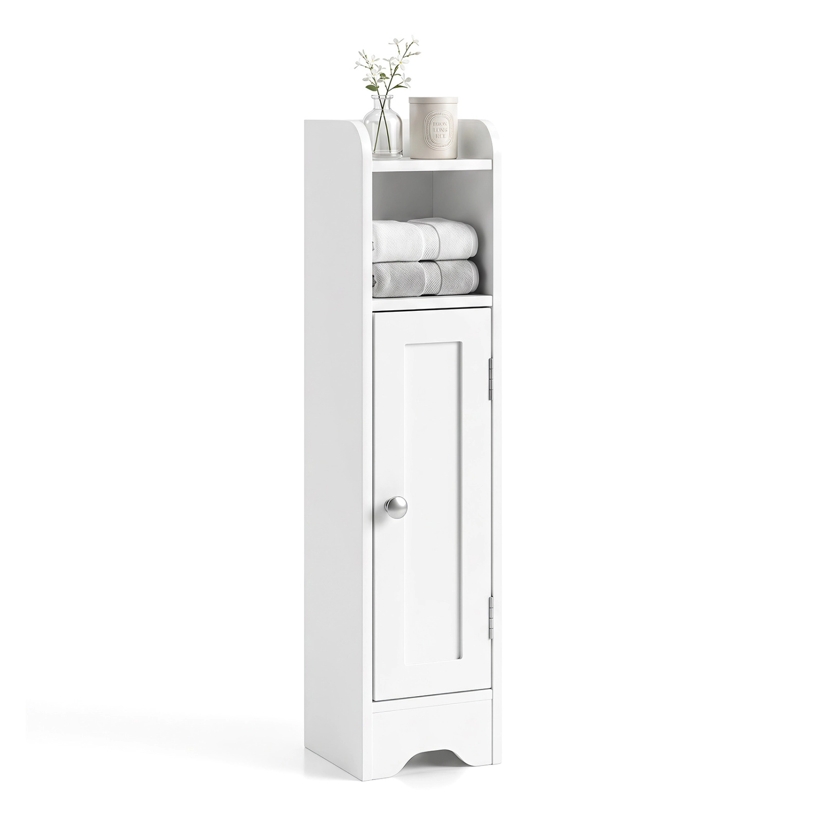 Glintex 7-Inch Slim Corner Cabinet with Raised Edge Top and 2 Adjustable Shelves, White