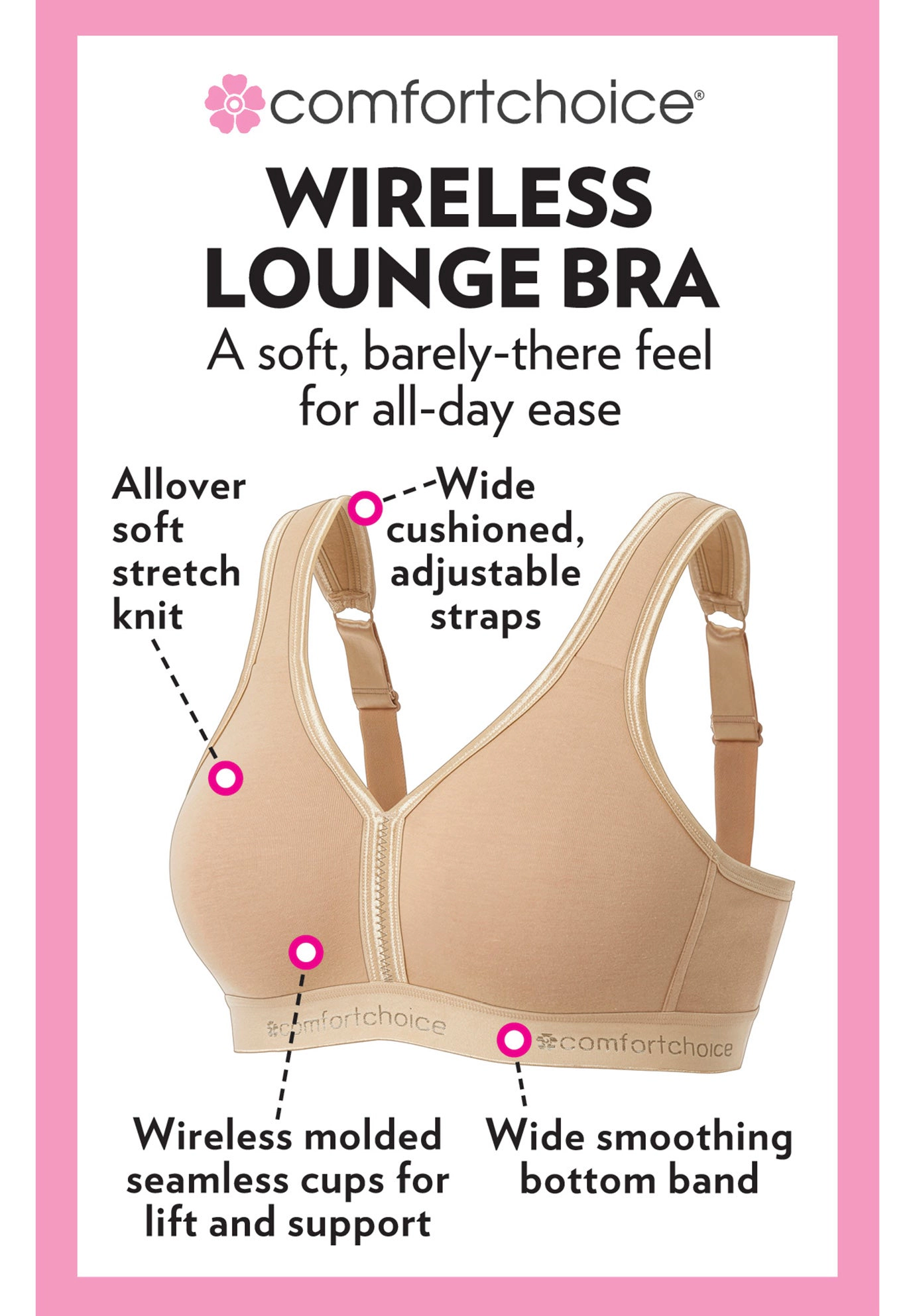 Comfort Choice Women's Plus Size Wireless Front-Close Lounge Bra