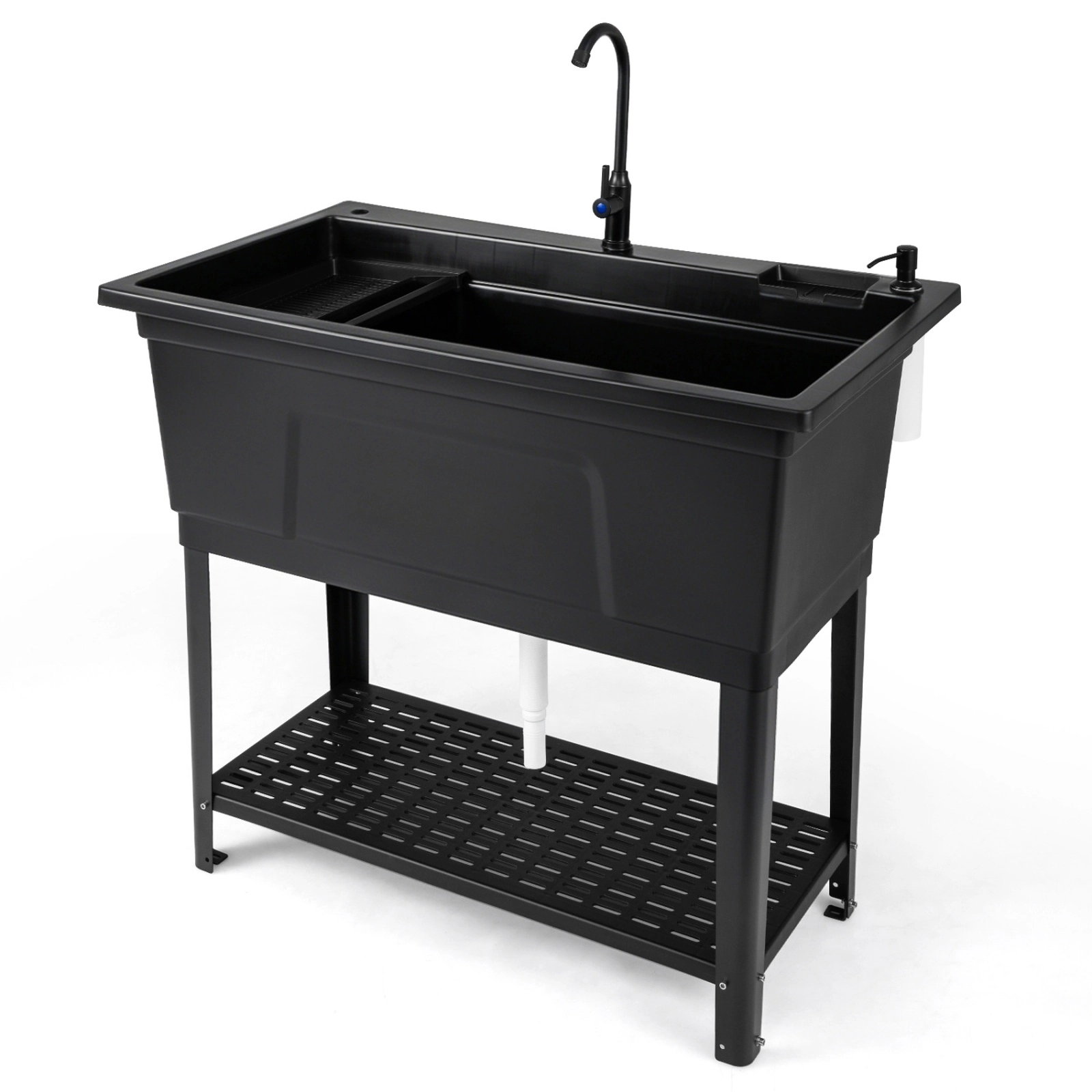 SUGIFT Freestanding Rotating Faucet Storage Shelf Utility Sink Laundry Tub 40-in x 23.5-in x 48-in 155-lb Basin Black